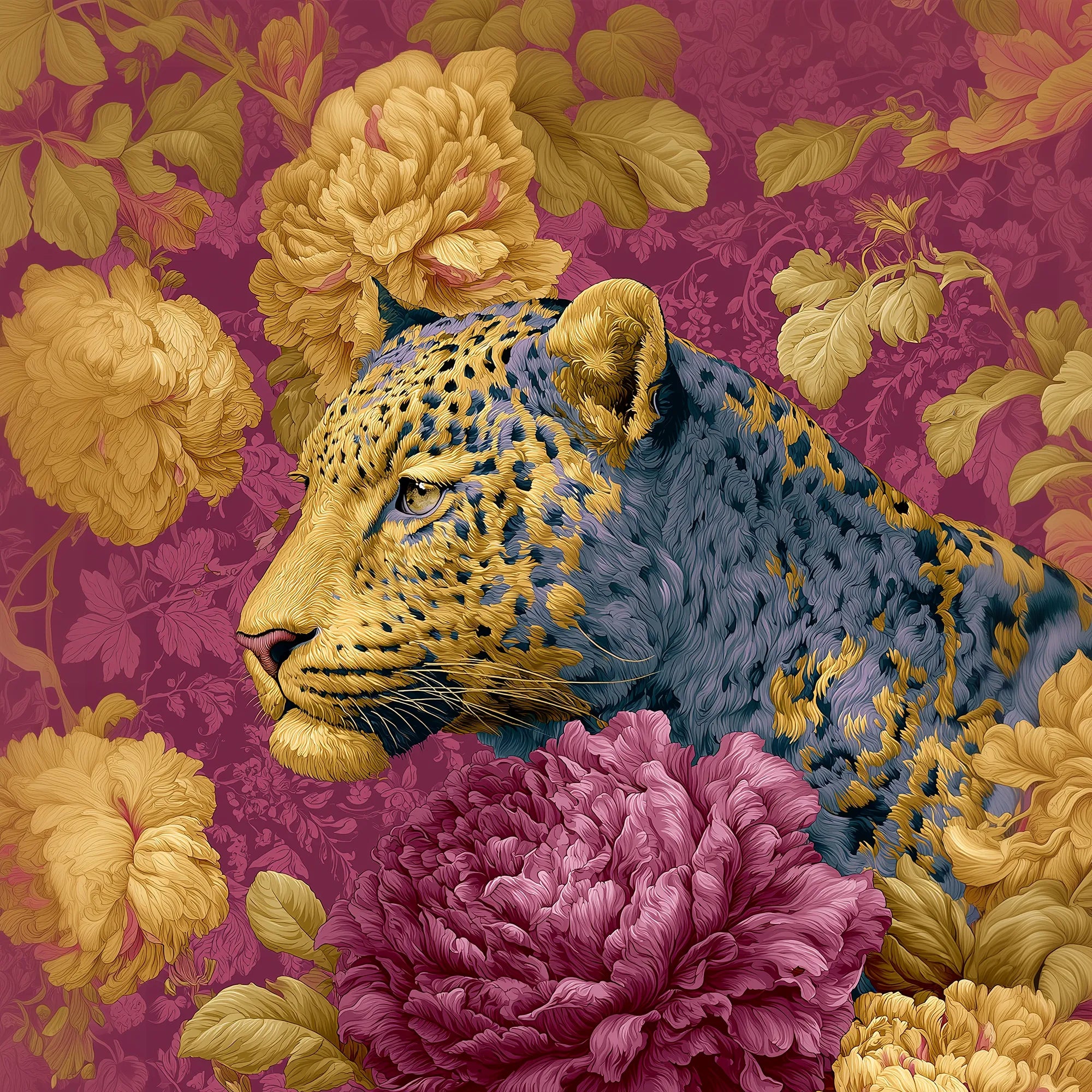 Menagerie Collection by House of Jewel Chintz featuring heirloom-inspired animal wall art surrounded by richly layered florals and botanical elements.