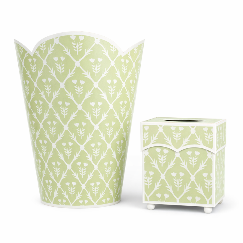 Pale Green & White Tulip Wastepaper Basket & Tissue (3 Options)
