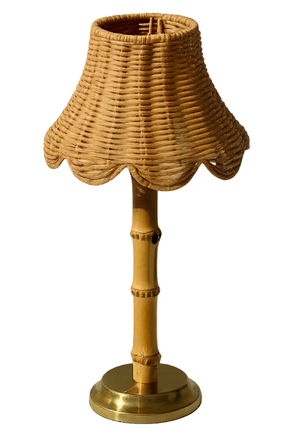 Bamboo Rechargeable Lamp with Wicker Shade