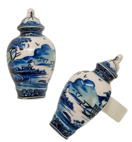 Blue & White Village Scene Ginger Jar Set of 4 Napkin Ring