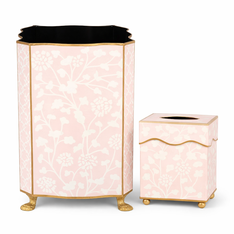 Pale Pink Spring Floral Wastepaper Basket