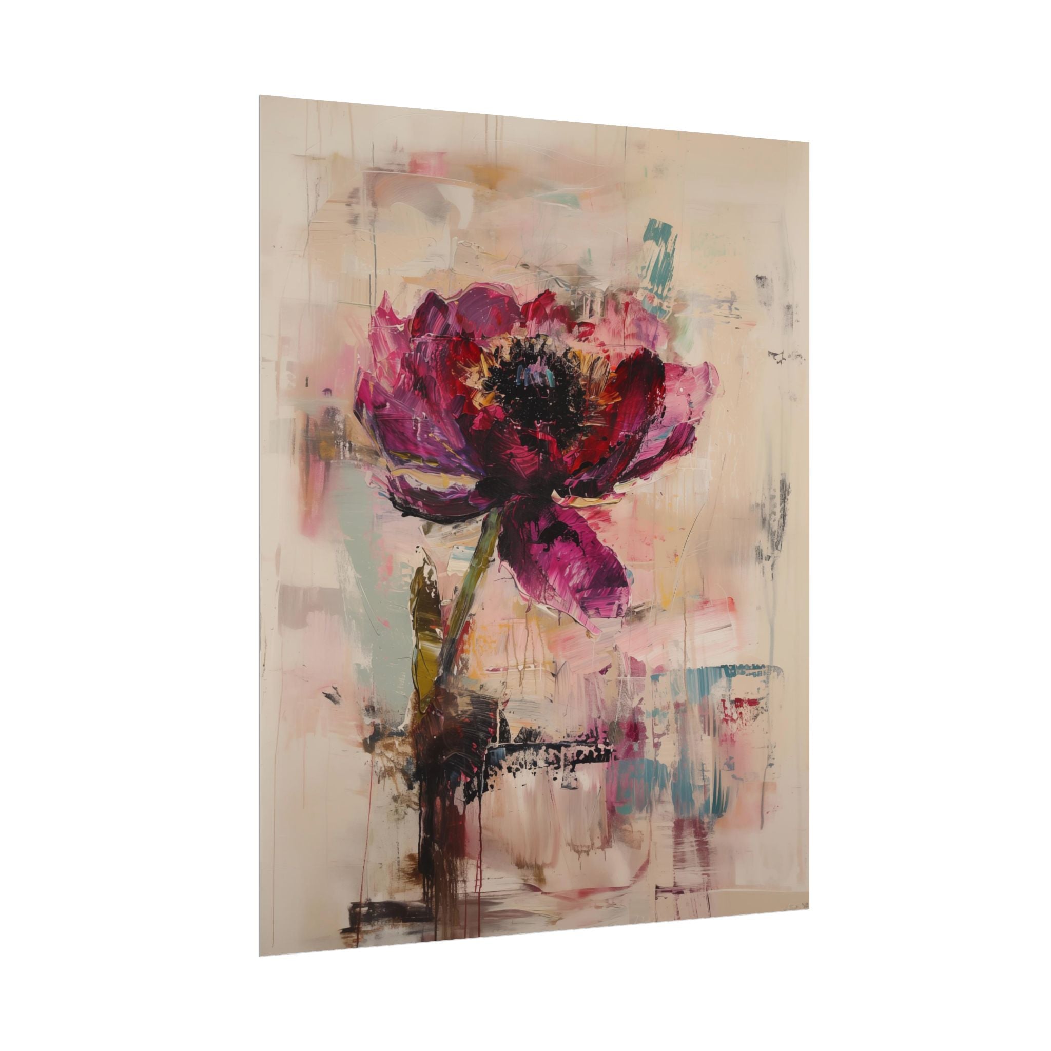 Poppy Wall Art Print - Burgundy on Peach Backdrop