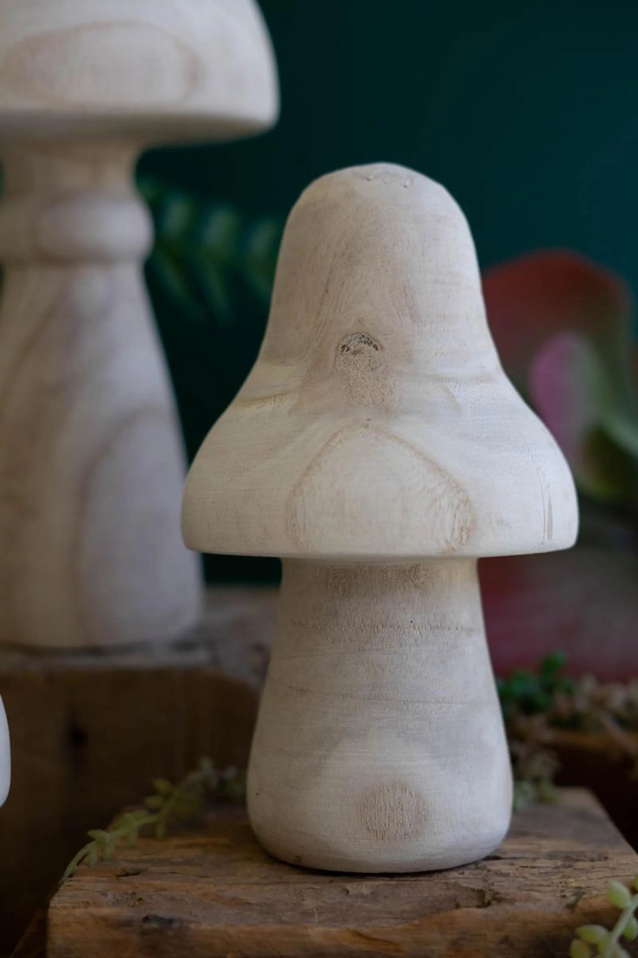 SET OF THREE NATURAL WOODEN MUSHROOMS