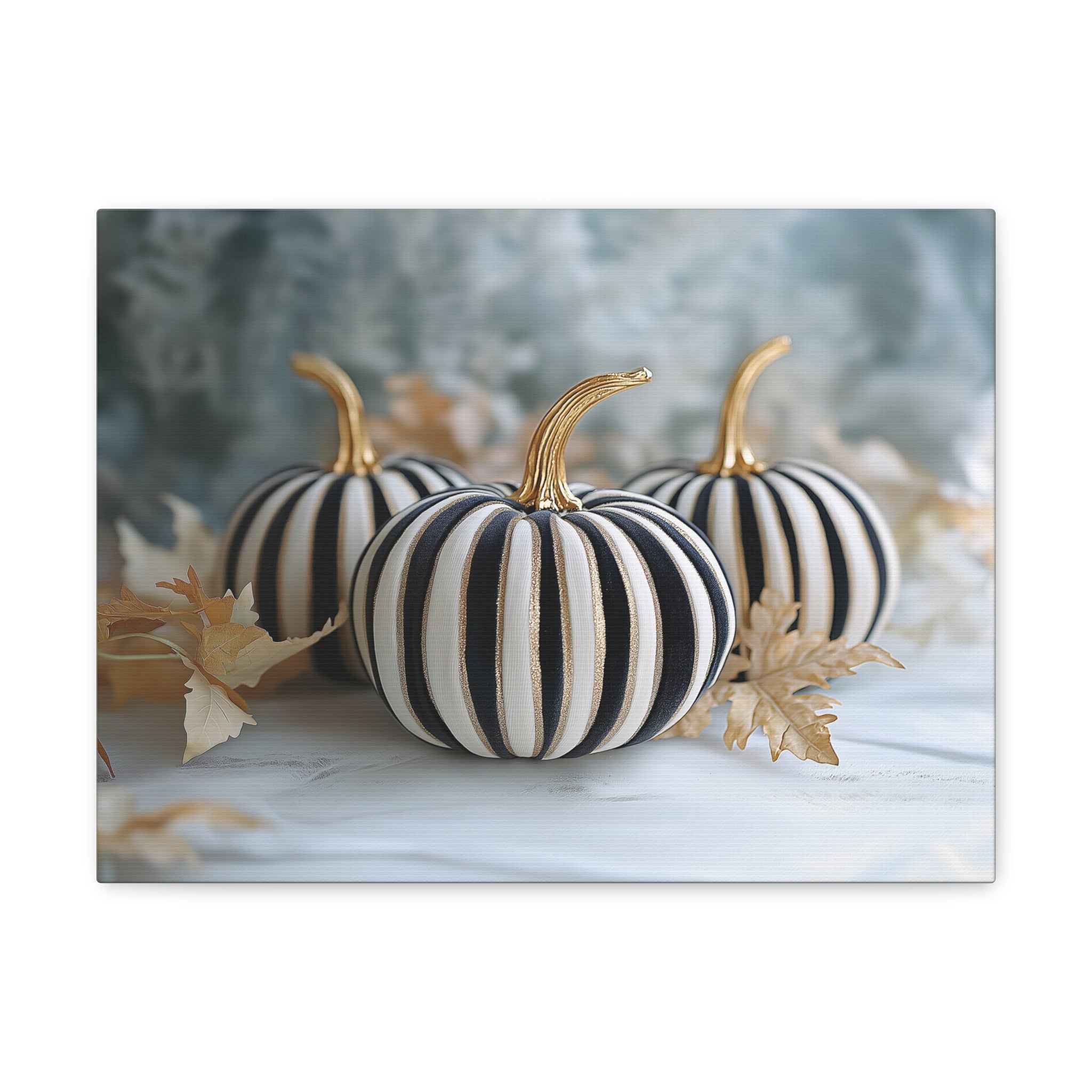 Wall Art Canvas Print - Pumpkin Black and White Striped Horizontal Gallery Wrap