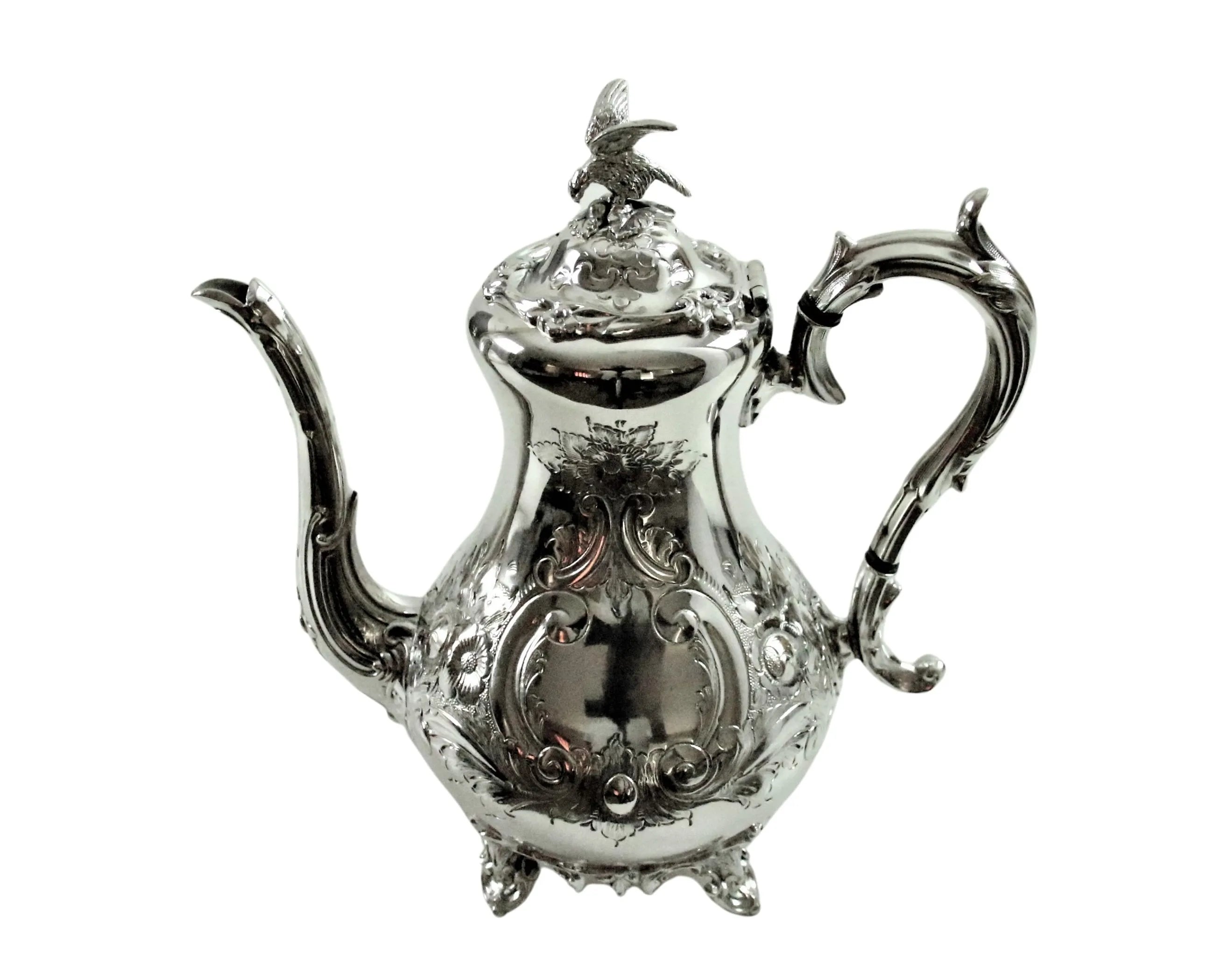 Corbell Antique English Silver Plate Coffee Pot – Louis IV Style, c.1860 on a white background