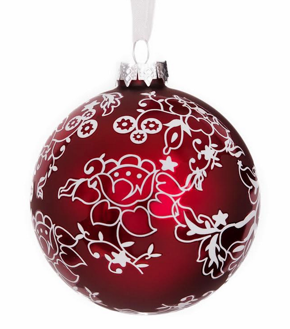 Pearlized Red Floral Ball Ornament