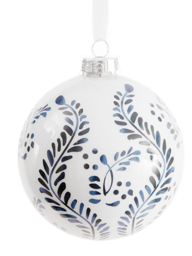 Blue Vertical Leaf Ball Ornament