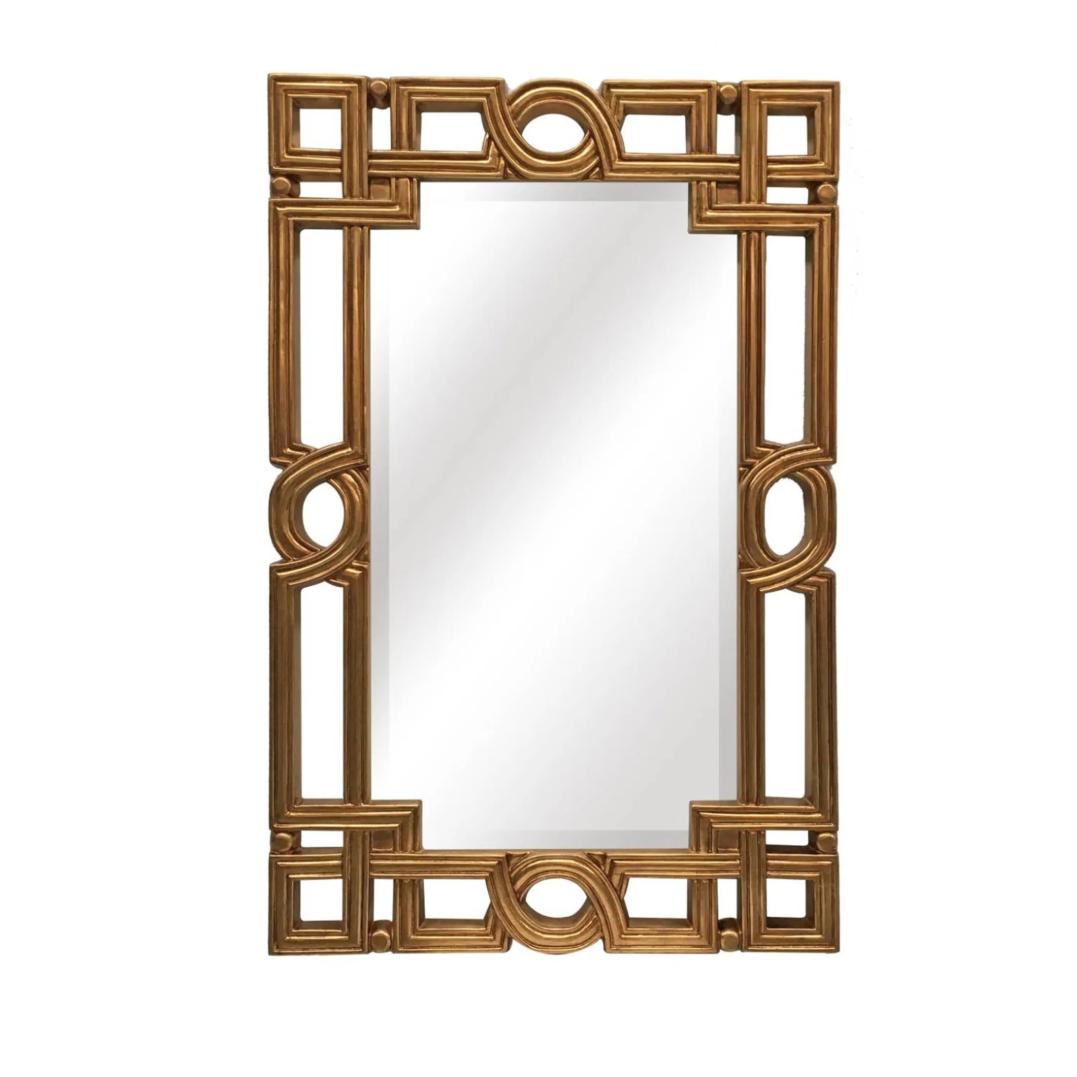 Decorative Artemis Antique Gold Openwork Frame Wall Mirror on a white background