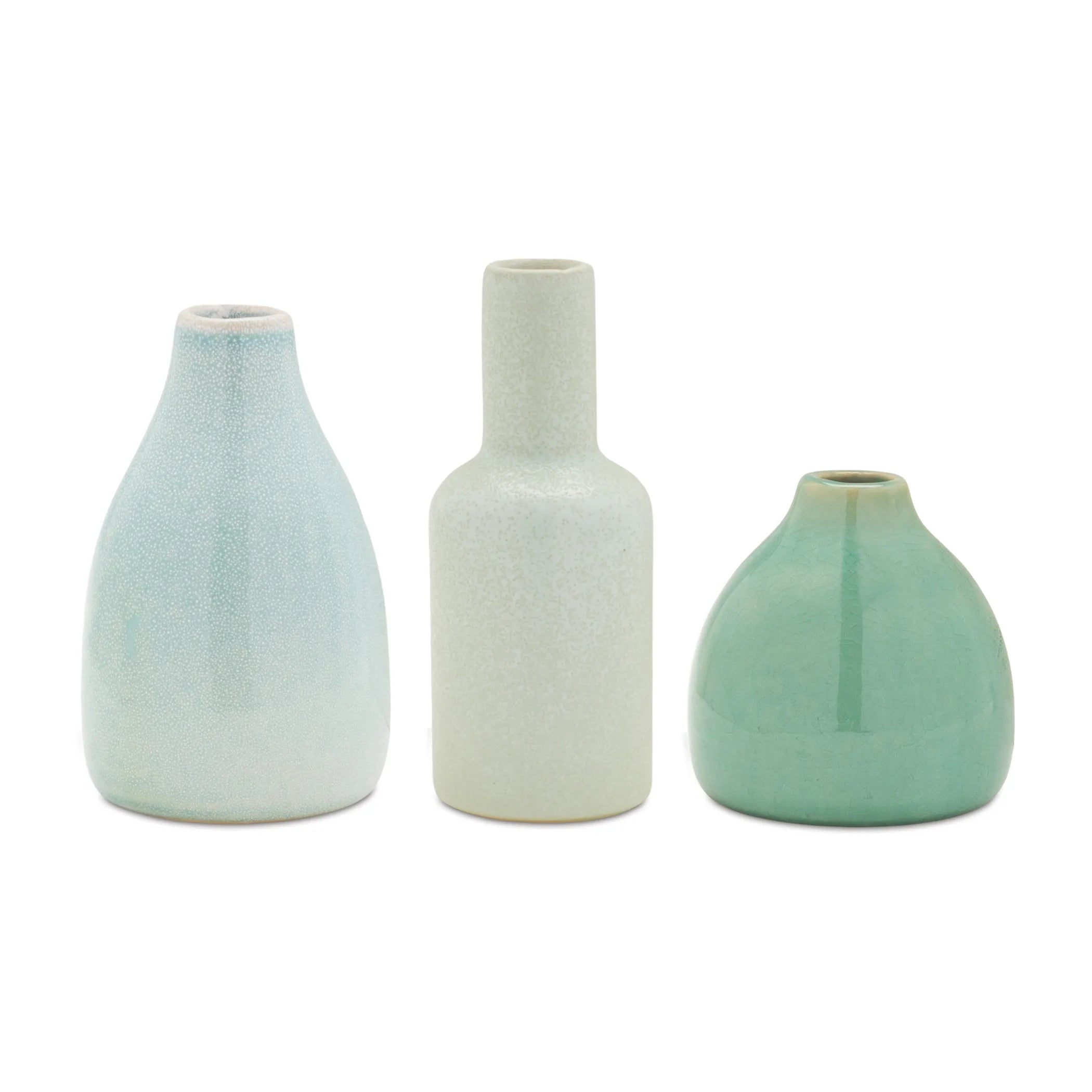 Ceramic Bud Vase Cool Blue, White, and Green Tones - Pack Of: Set of 4 | Materials: Ceramic | Colors: Blue; green | Décor style: Cottage