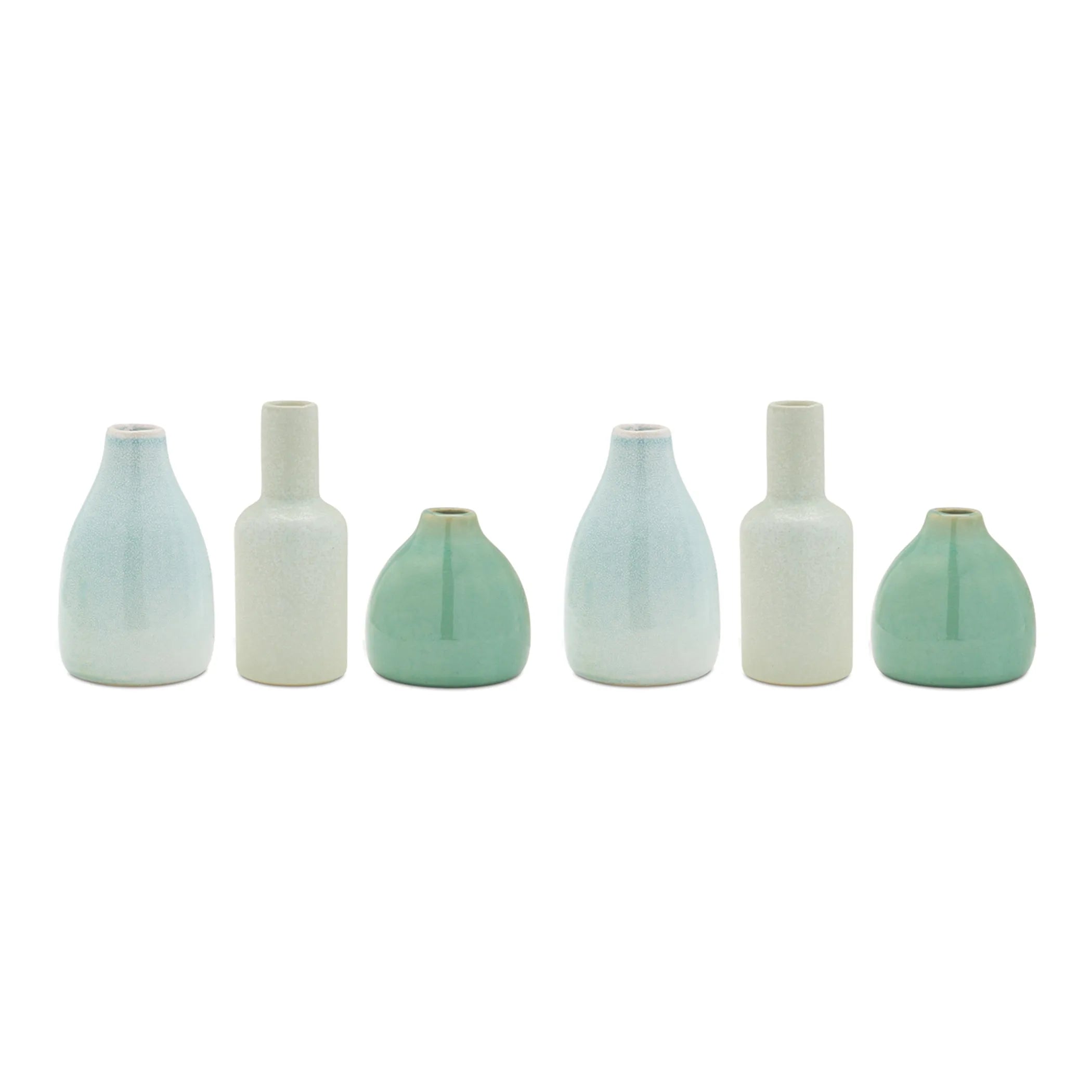 Ceramic Bud Vase Cool Blue, White, and Green Tones - Pack Of: Set of 4 | Materials: Ceramic | Colors: Blue; green | Décor style: Cottage