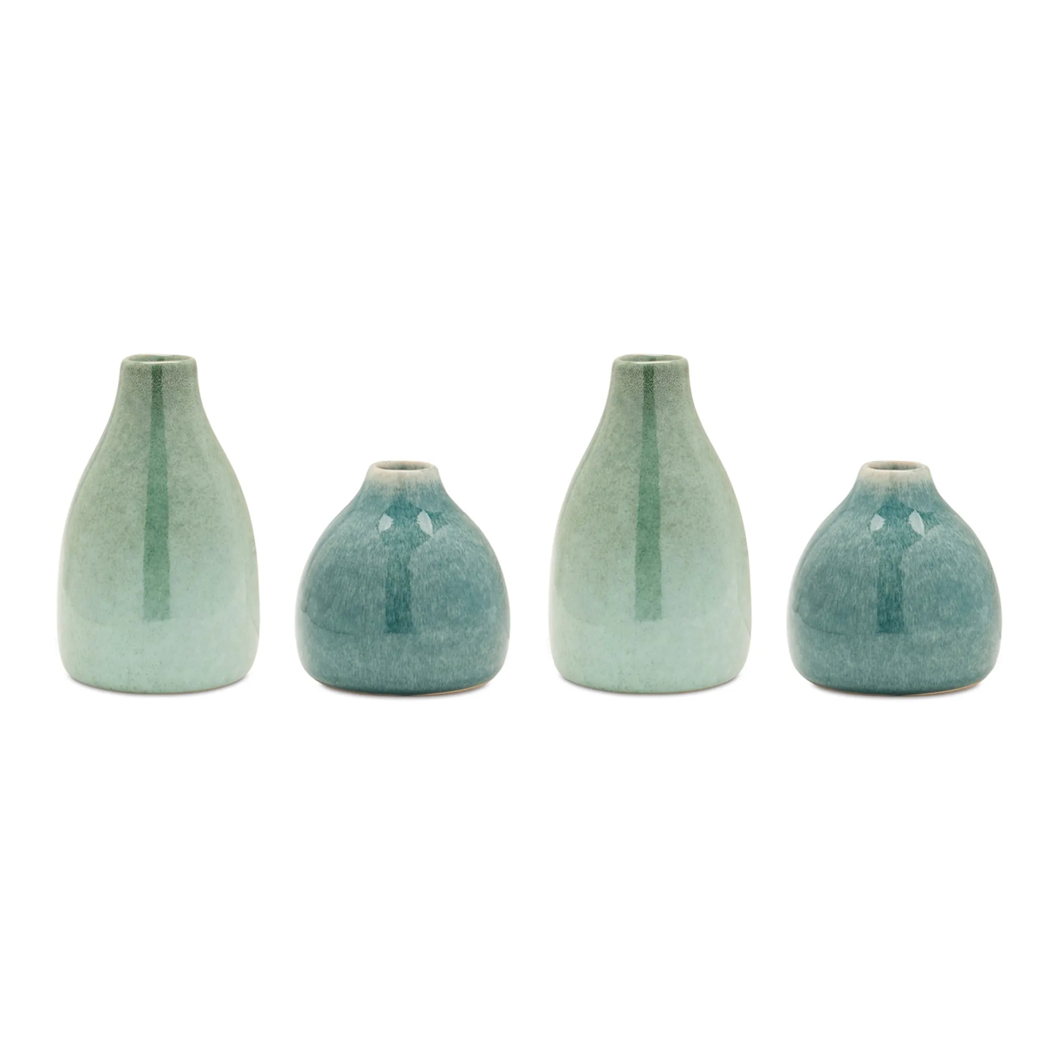 Ceramic Bud Vase Cool Blue, White, and Green Tones - Pack Of: Set of 4 | Materials: Ceramic | Colors: Blue; green | Décor style: Cottage