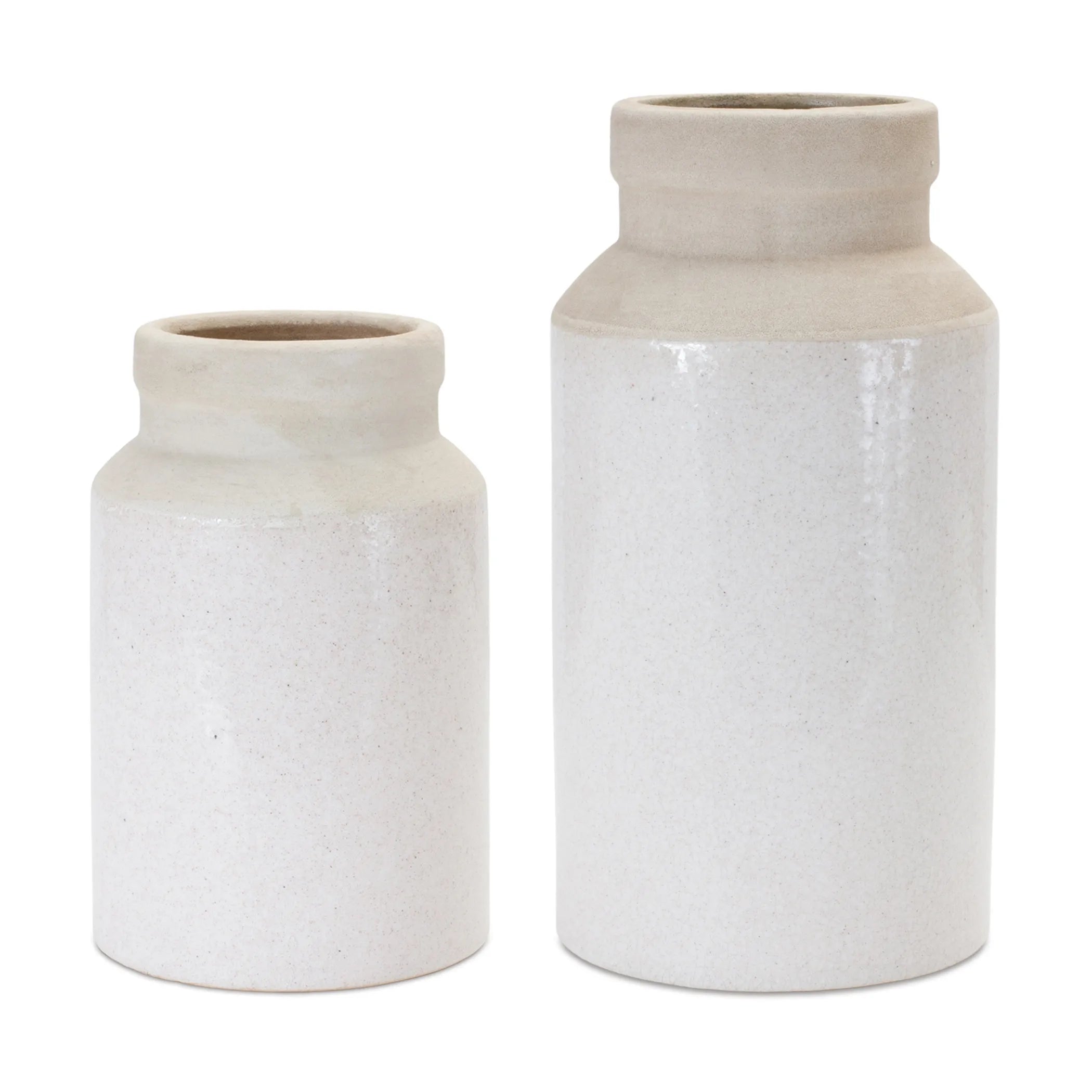 Modern Two-Tone Stoneware Vase Set – Beige & White Neutral Ceramic Decorative Vases (Set of 2)