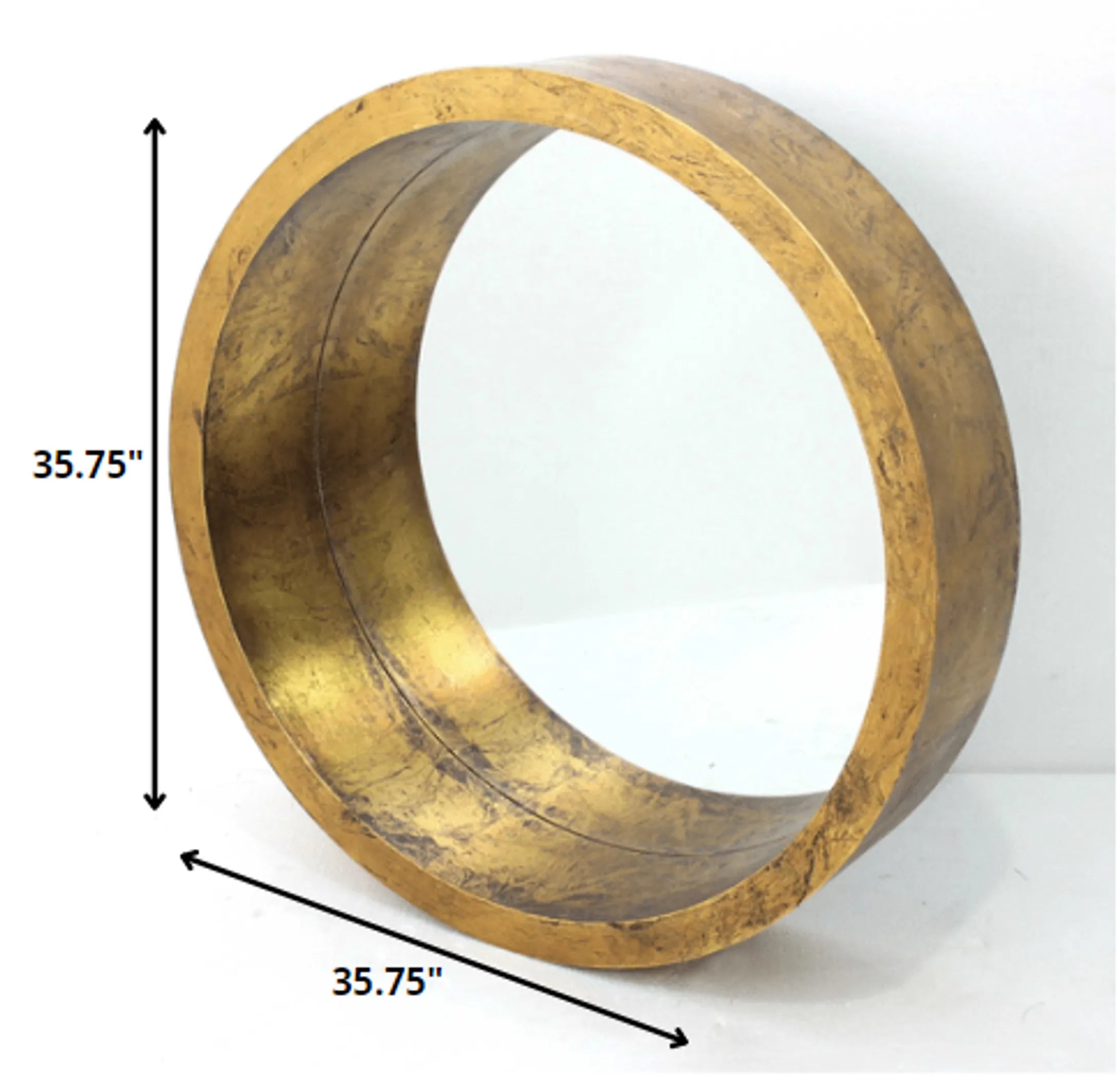 Gold metal ring with dimensions on a white background