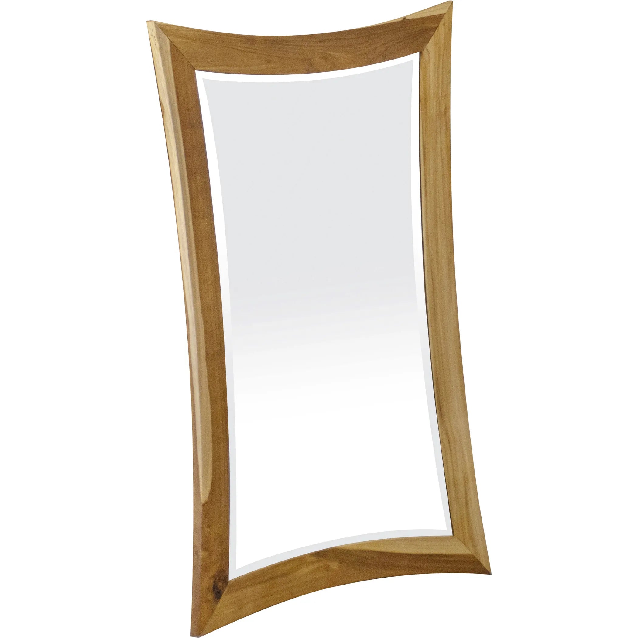 Wooden-framed mirror on a white background