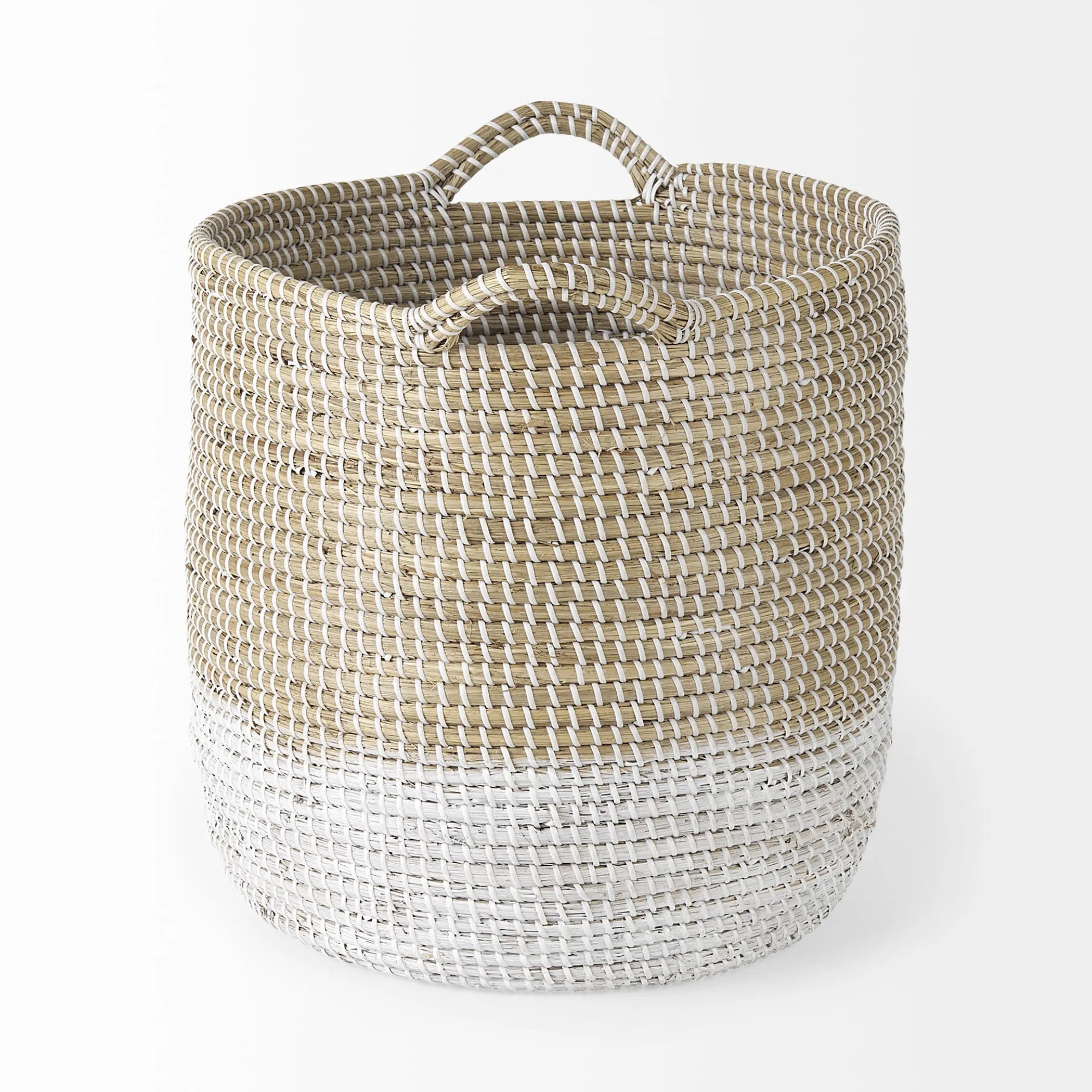 Set of Three Beige & White Wicker Storage Baskets