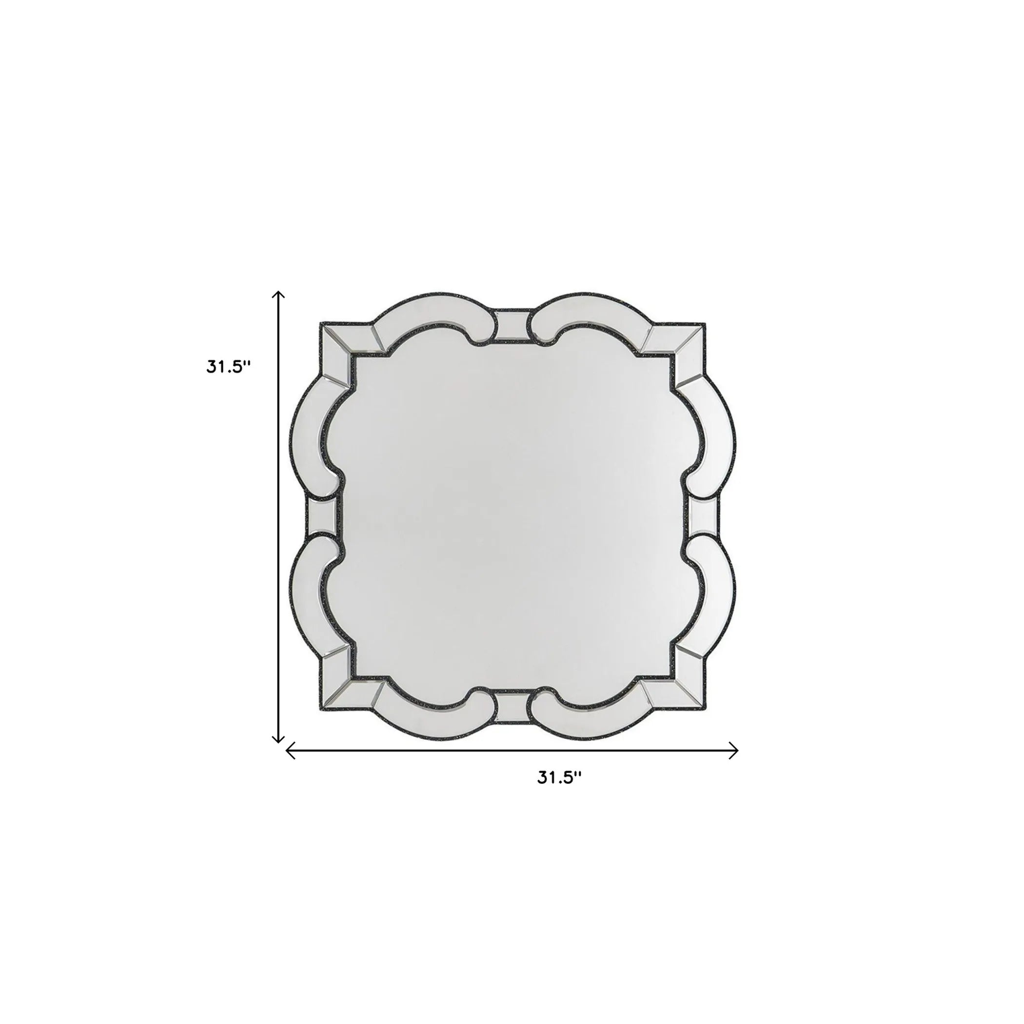 Illustration of a decorative mirror with dimensions on a white background