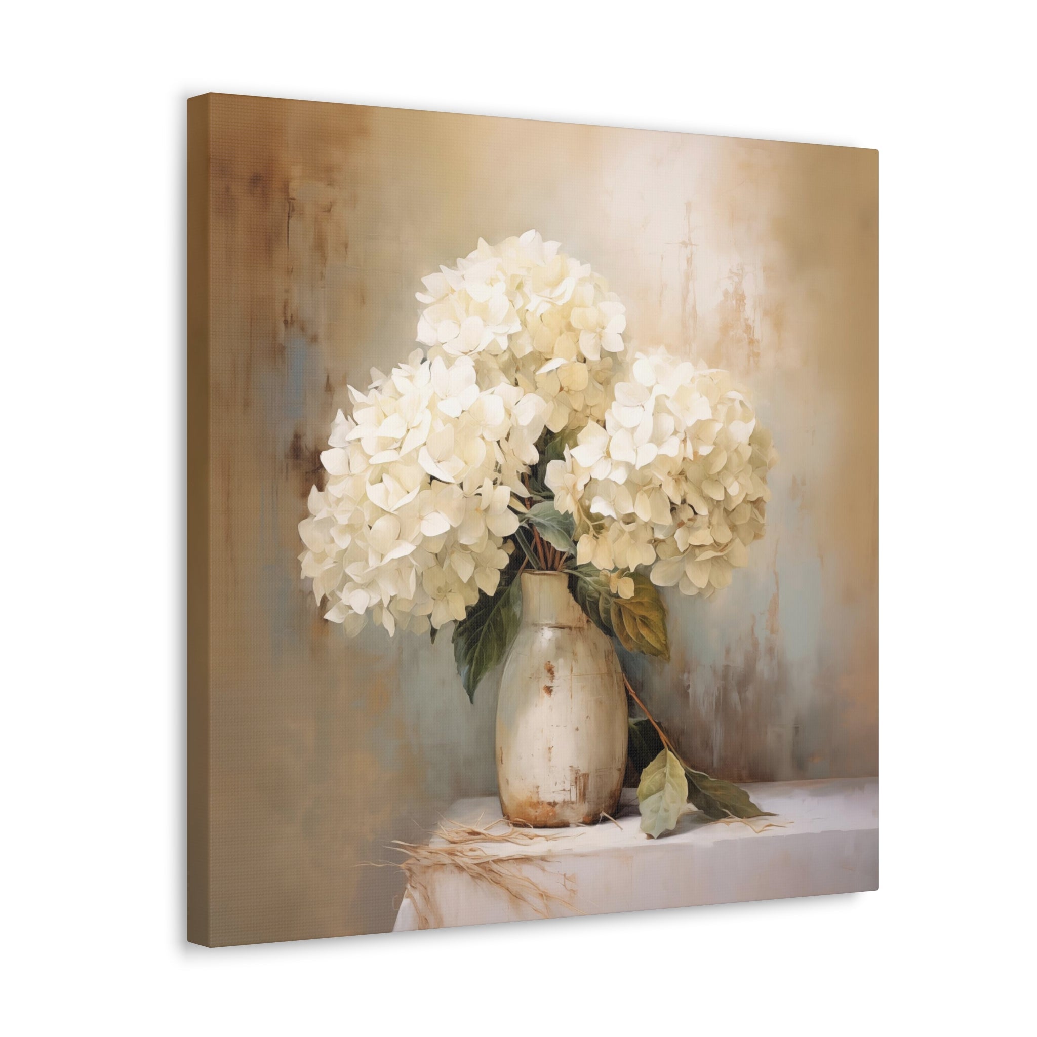White Hydrangeas Wall Art - Canvas Print Gallery Wrap - Still Life side view