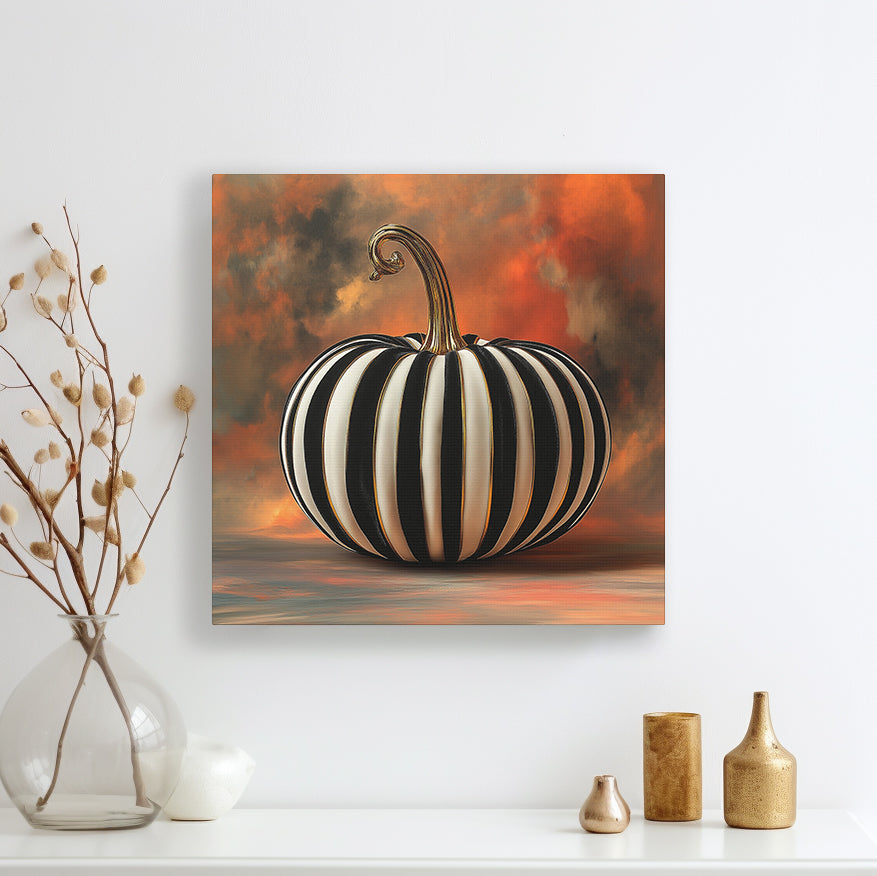 Pumpkin Wall Art - Canvas Print Gallery Wrap - Black and White Striped