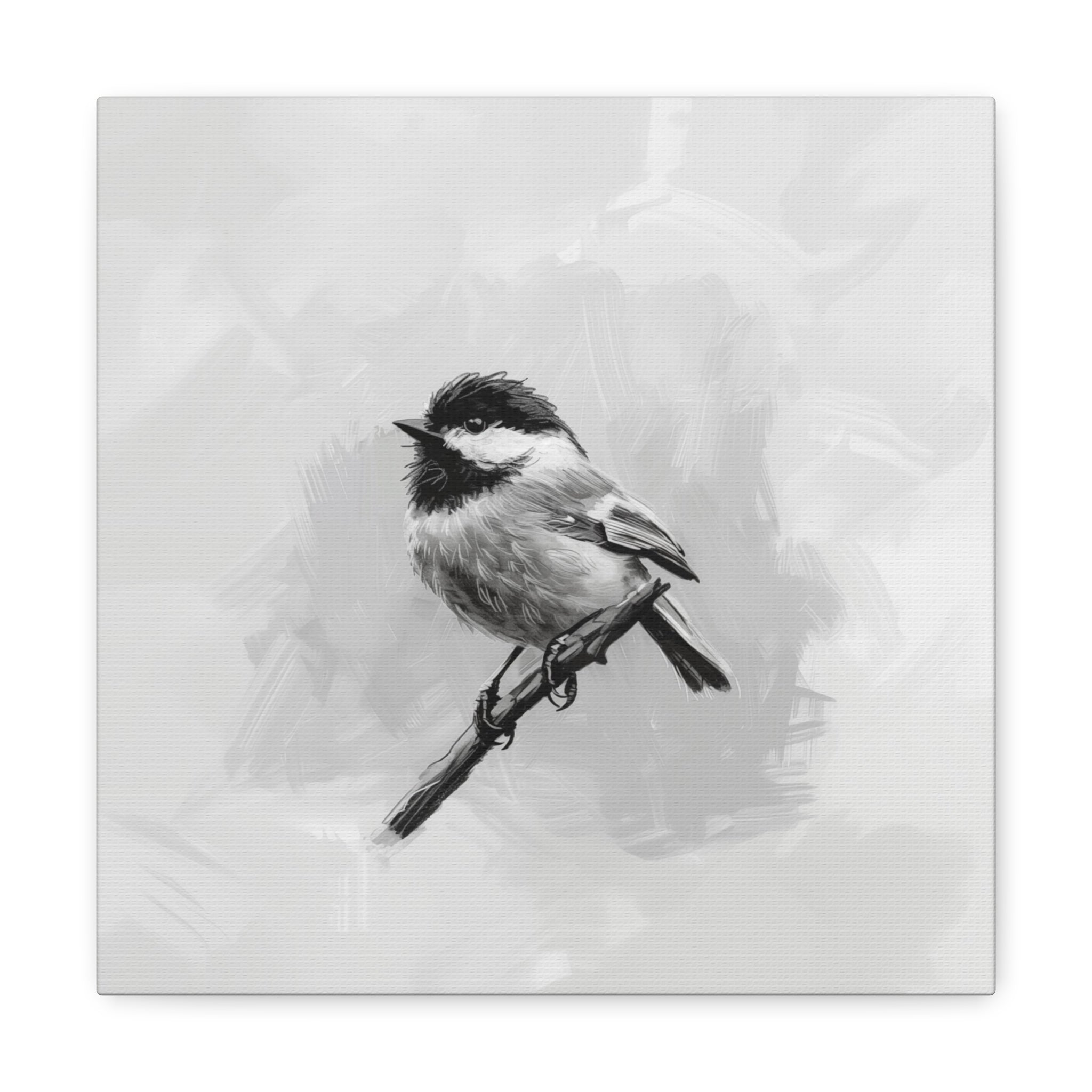 Carolina Chickadee Wall Art - Canvas Print Gallery Wrap - Poecile Carolinensis - Grayscale
