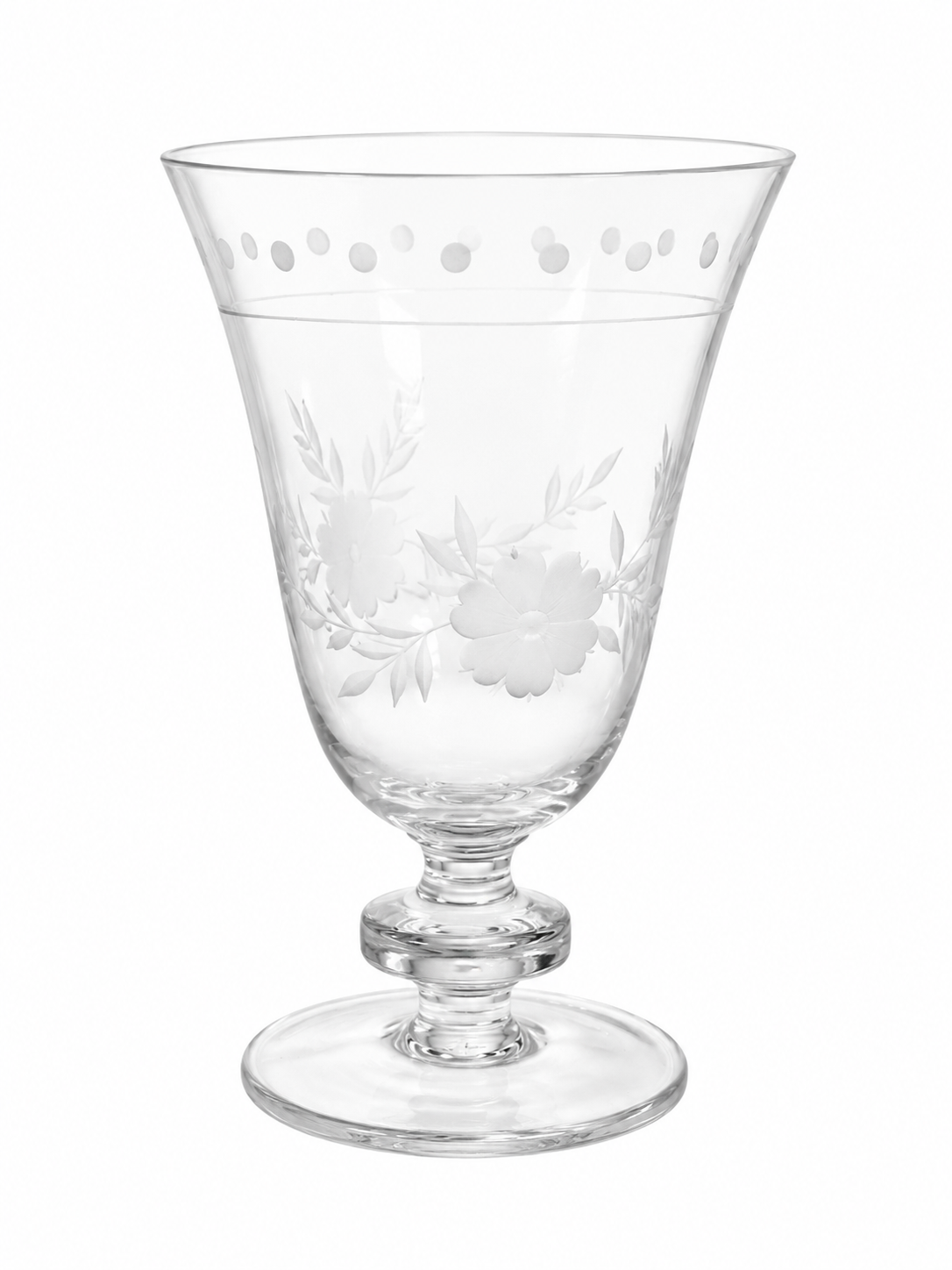 Set of 4 Garden Blossom Etched Glass Water Goblets