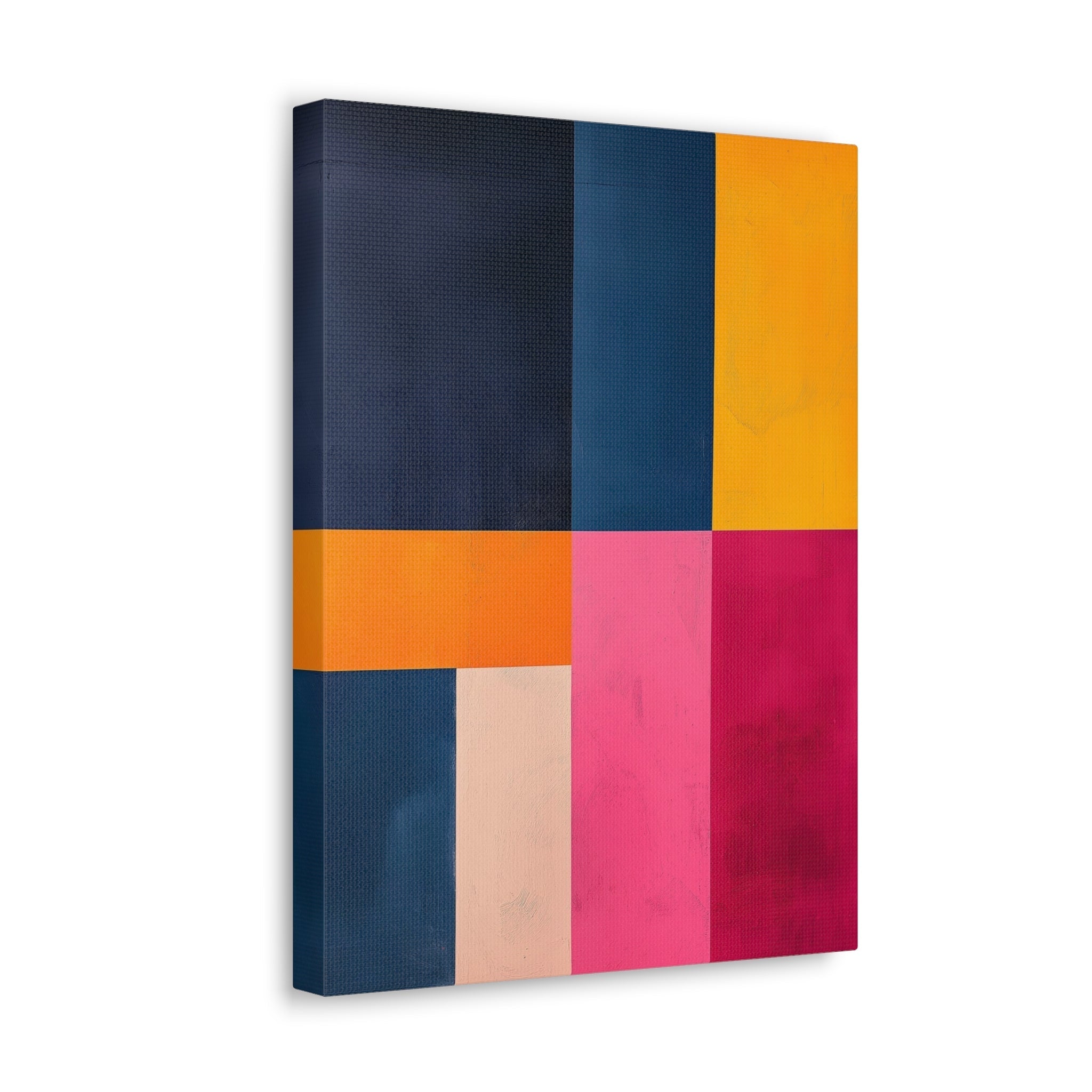Color Block Wall Art, Navy, Pink and Orange - Canvas Print Gallery Wrap side view
