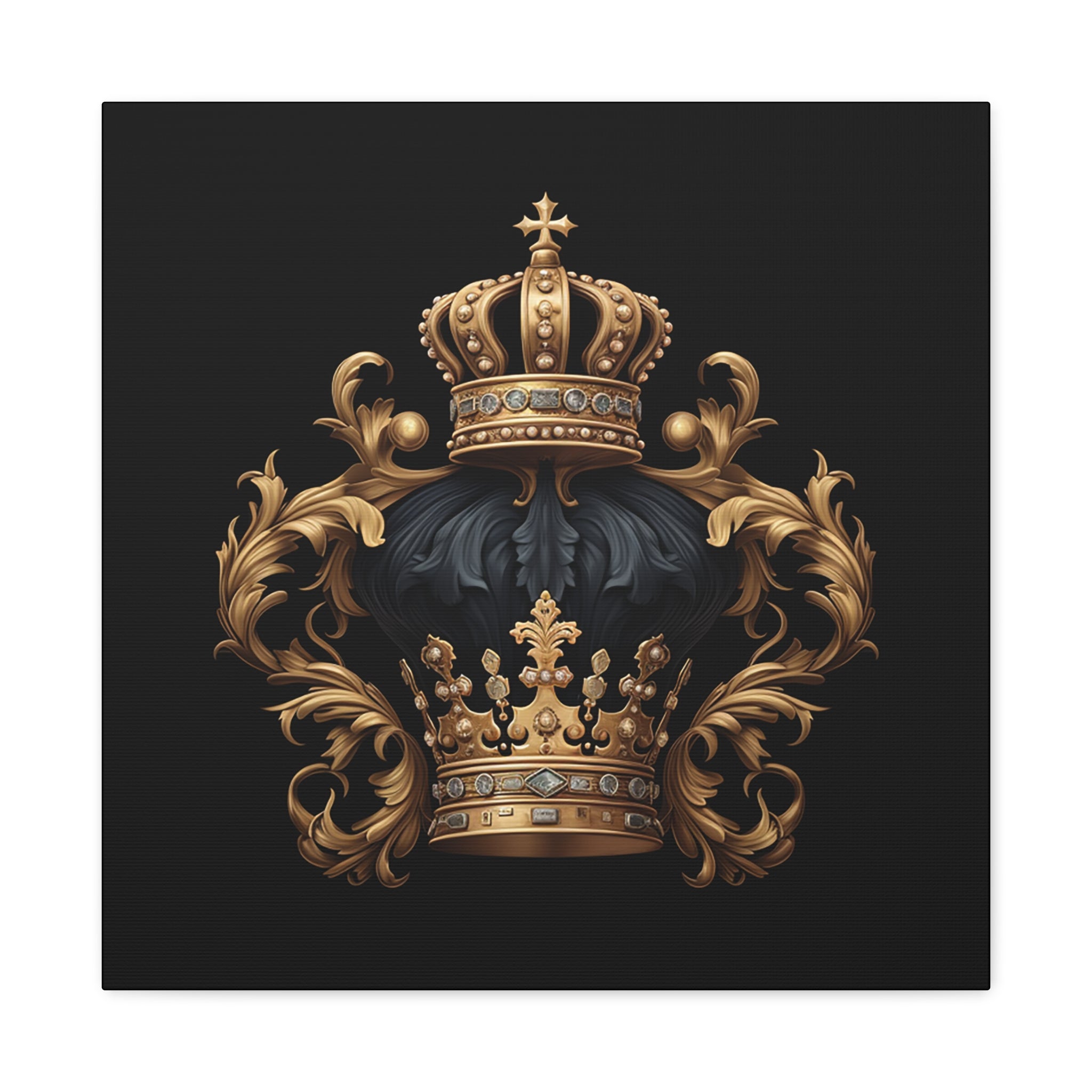 Renaissance Emblem Wall Art - Canvas Print Gallery Wrap - Gold Crown and Cross