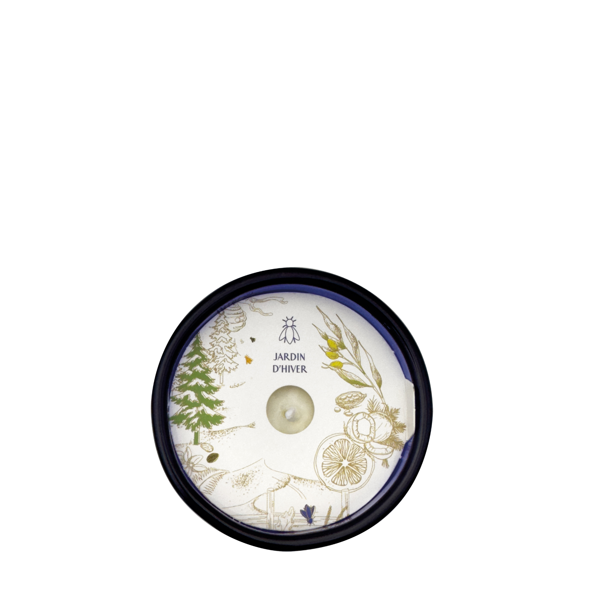 View from above of a La Rochere blue candle on a white background