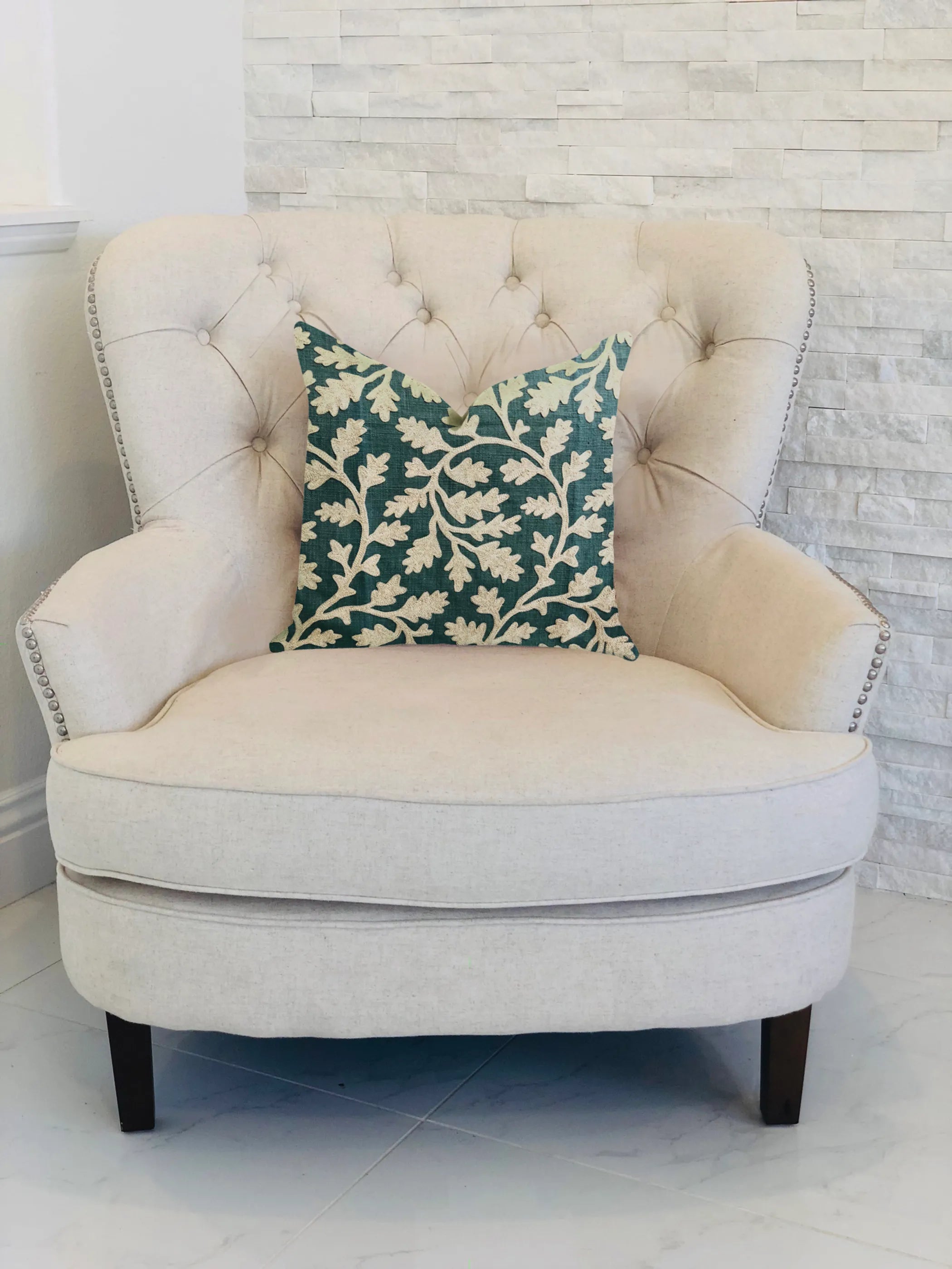 Plutus Wild Emerald Figleaf in Green Luxury Throw Pillow