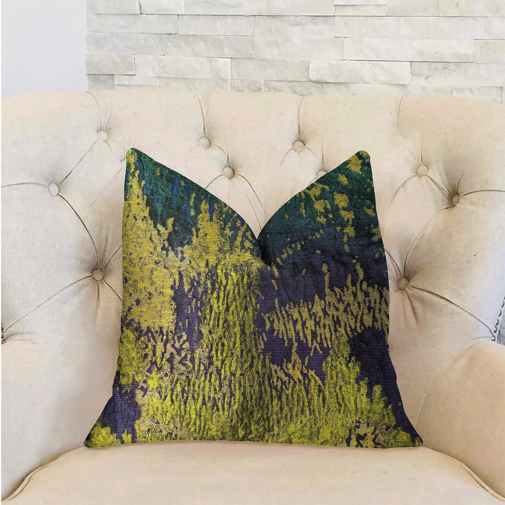 Plutus Emerald Rainforest Green, Yellow and Blue Luxury Throw Pillow