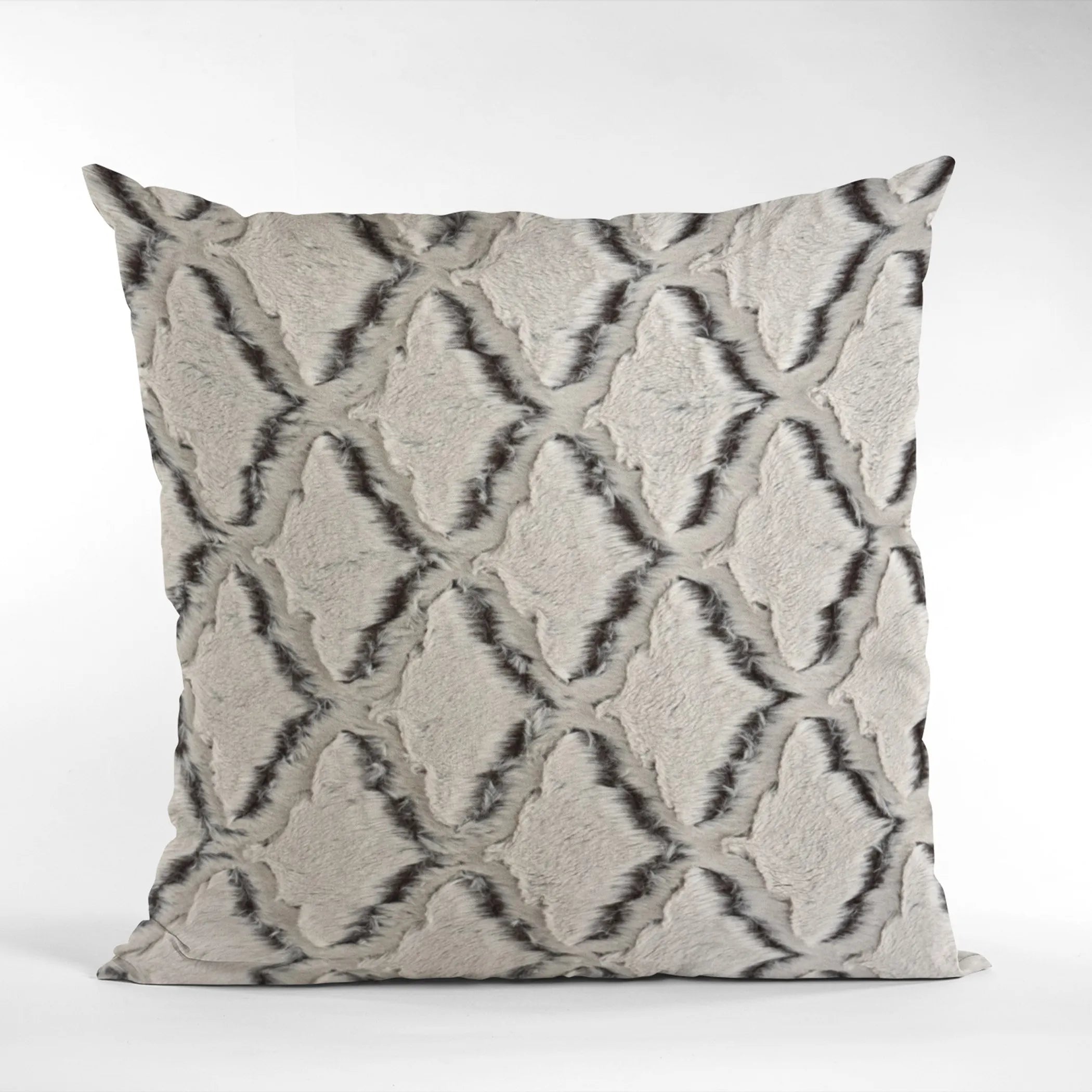 Brown Beige Diamond Animal Faux Fur Luxury Throw Pillow