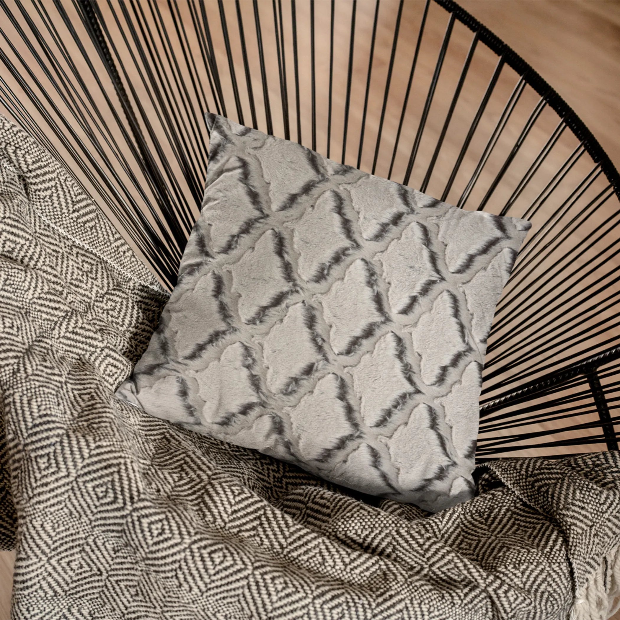 Brown Beige Diamond Animal Faux Fur Luxury Throw Pillow