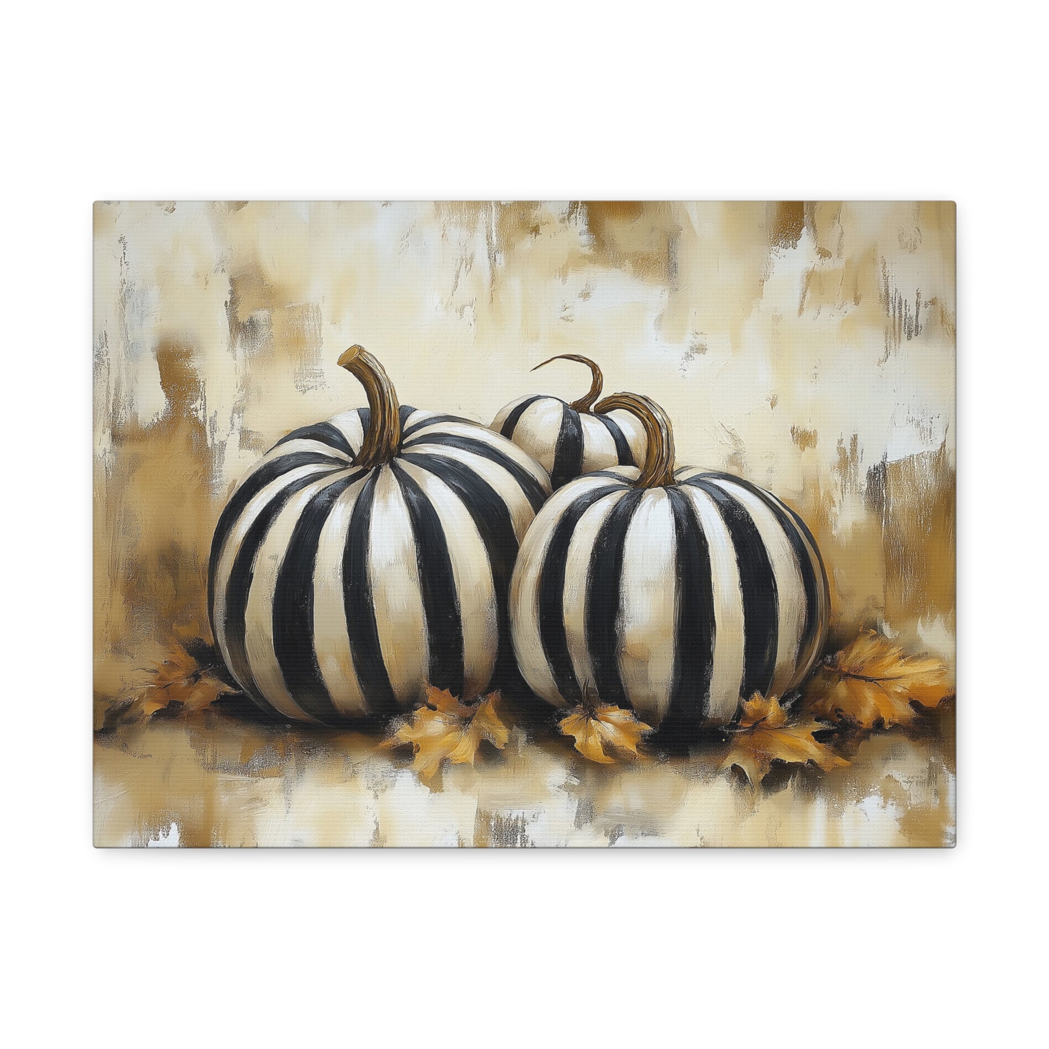 Wall Art Canvas Print - Pumpkin Black and White Striped Rustic Horizontal Gallery Wrap