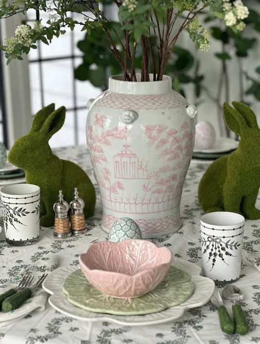 Pink & White Village Scene Jar