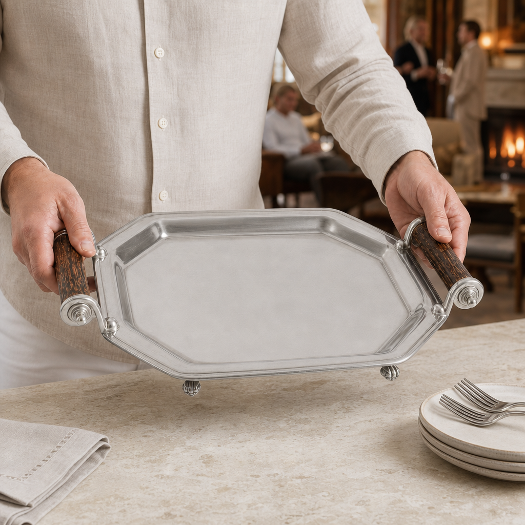 Parlor Tray with Composite Antler Handles