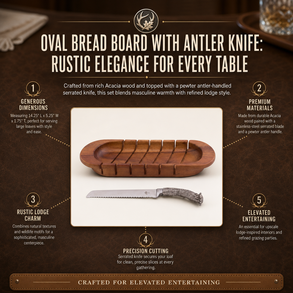 Oval Bread Board with Antler Knife