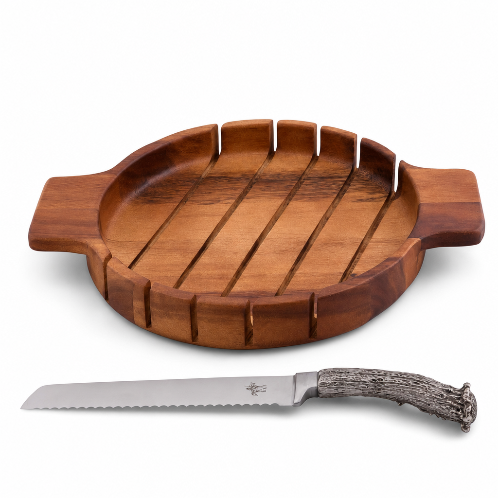 Round Bread Board with Antler Knife