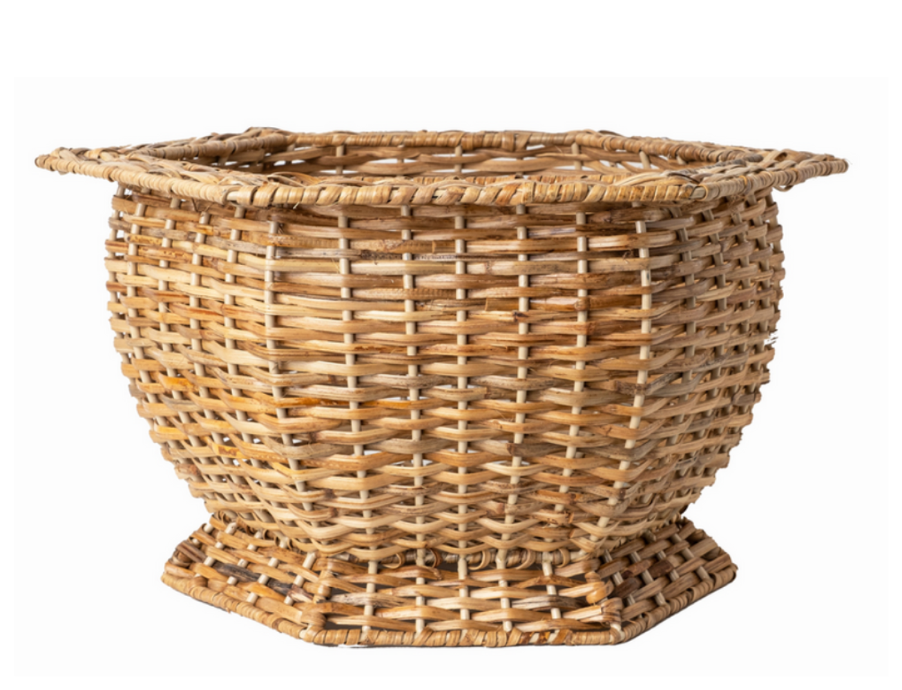 Woven wicker planter on a white background