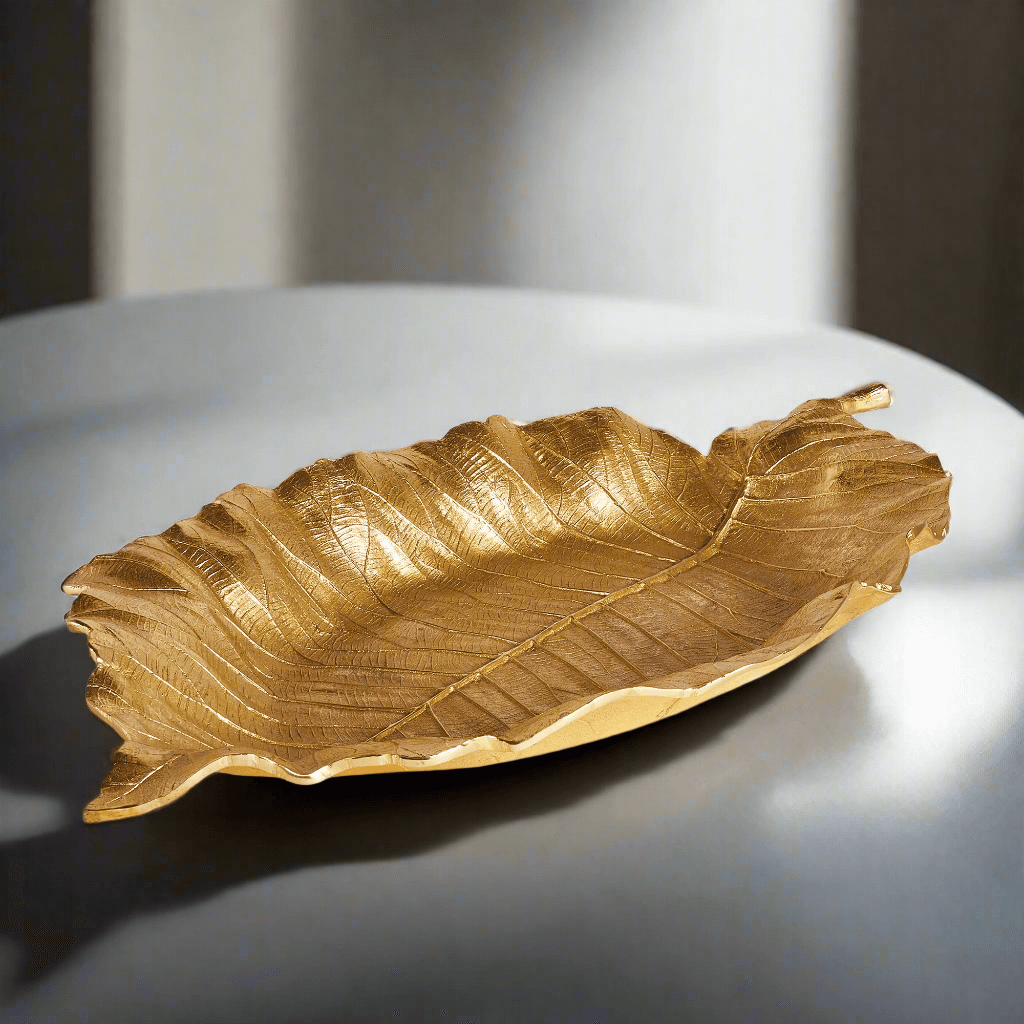 Antique Gold Leaf Shaped Accent Tray