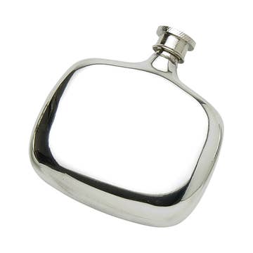 Silver hip flask on a white background