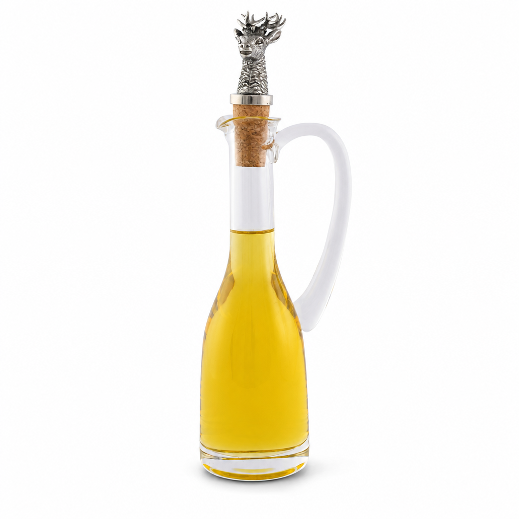 Cruet Bottle with Pewter Elk Head Cork Stopper