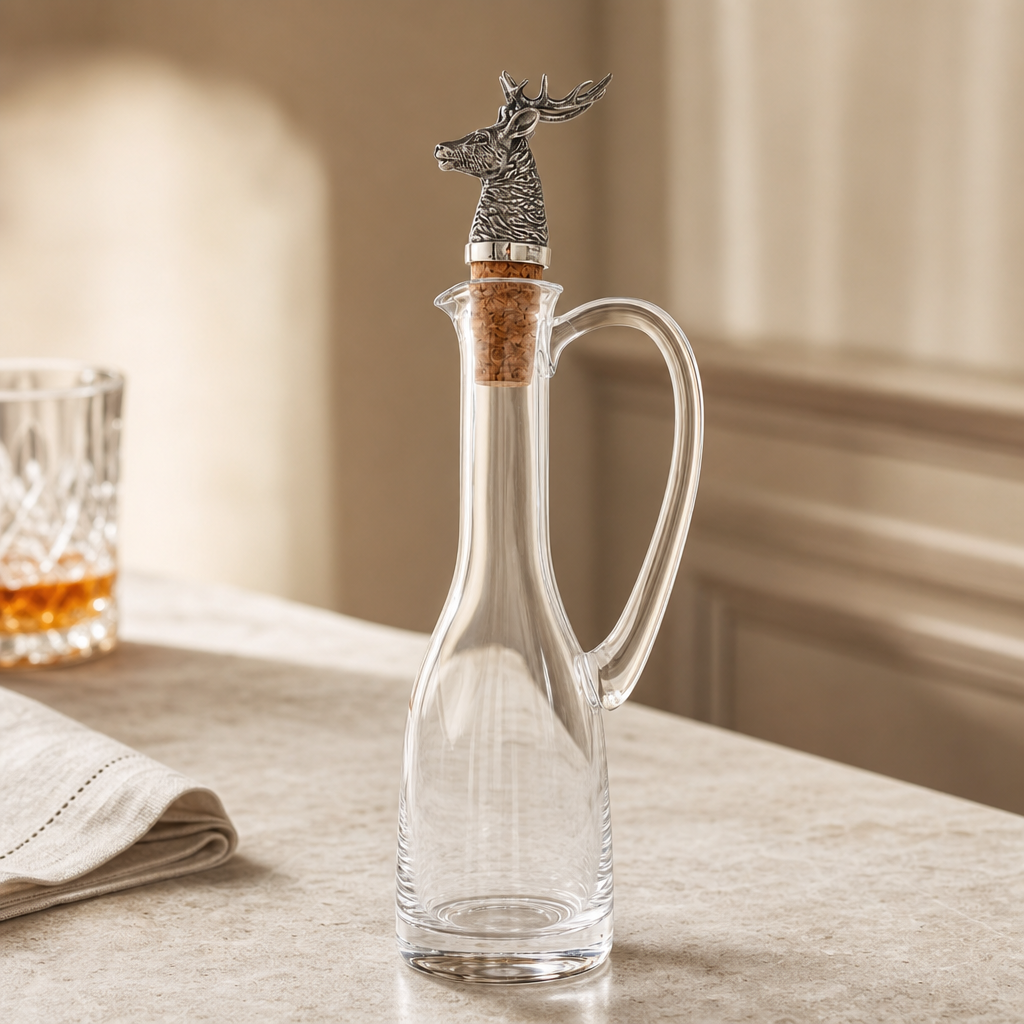 Cruet Bottle with Pewter Elk Head Cork Stopper