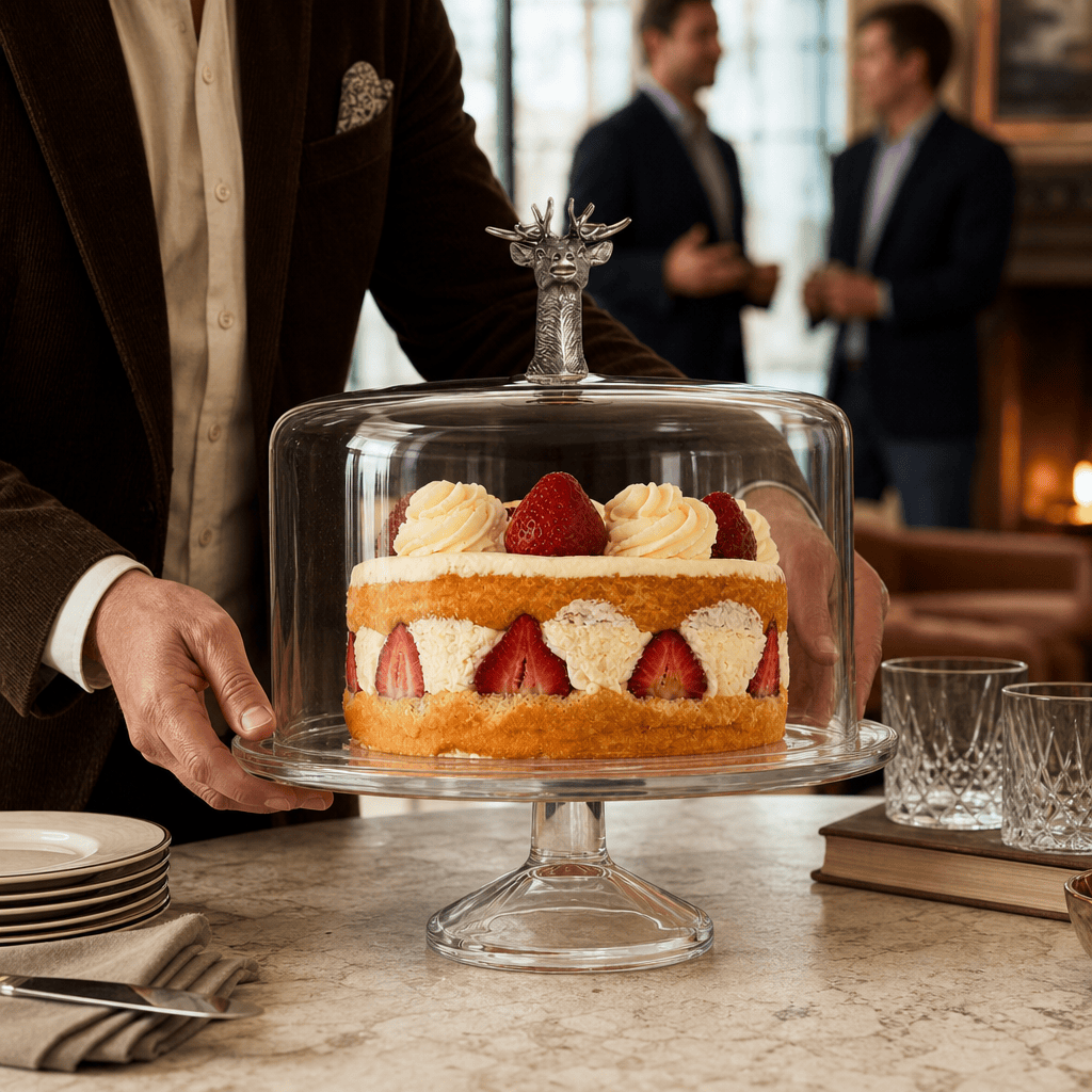 Elk Head Knob Glass Covered Cake / Dessert Stand