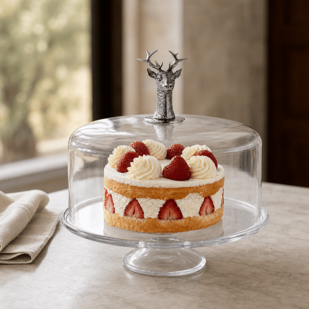Elk Head Knob Glass Covered Cake / Dessert Stand