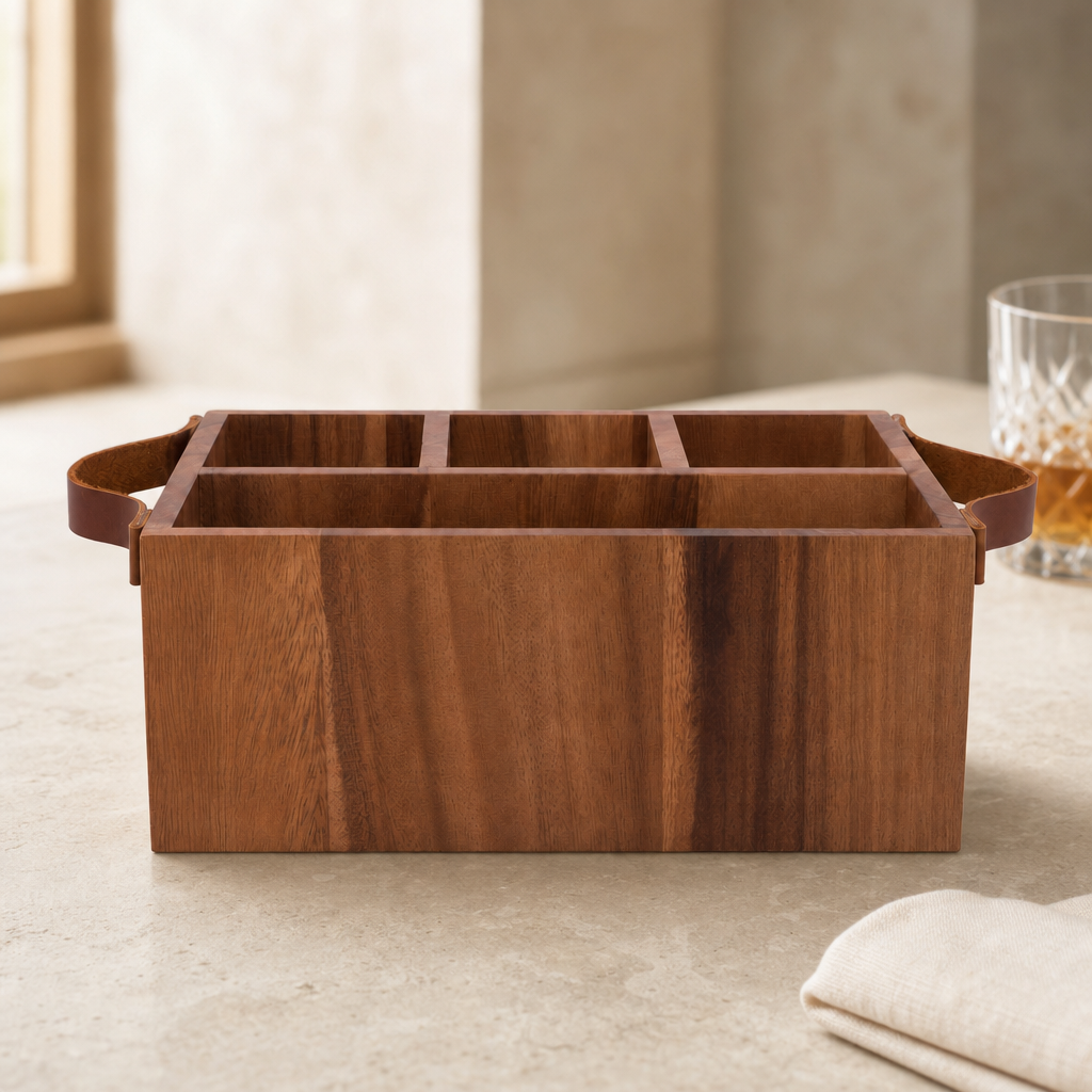 Elk Head Handles Wood Flatware Caddy