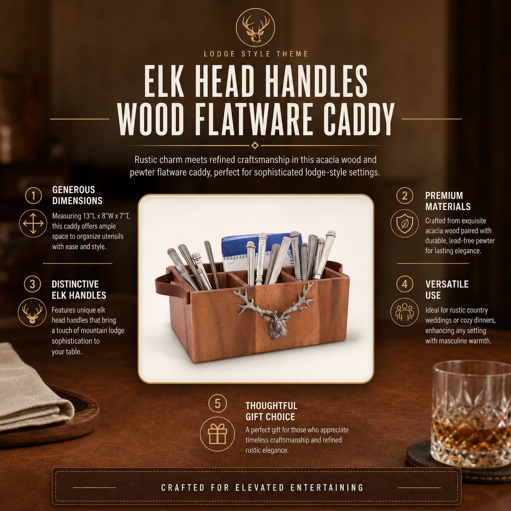 Elk Head Handles Wood Flatware Caddy