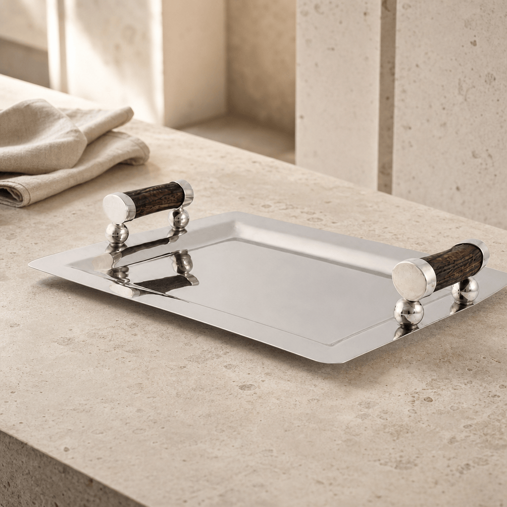 Stainless Serving Tray Composite Antler Handles