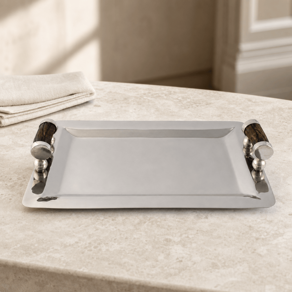 Stainless Serving Tray Composite Antler Handles