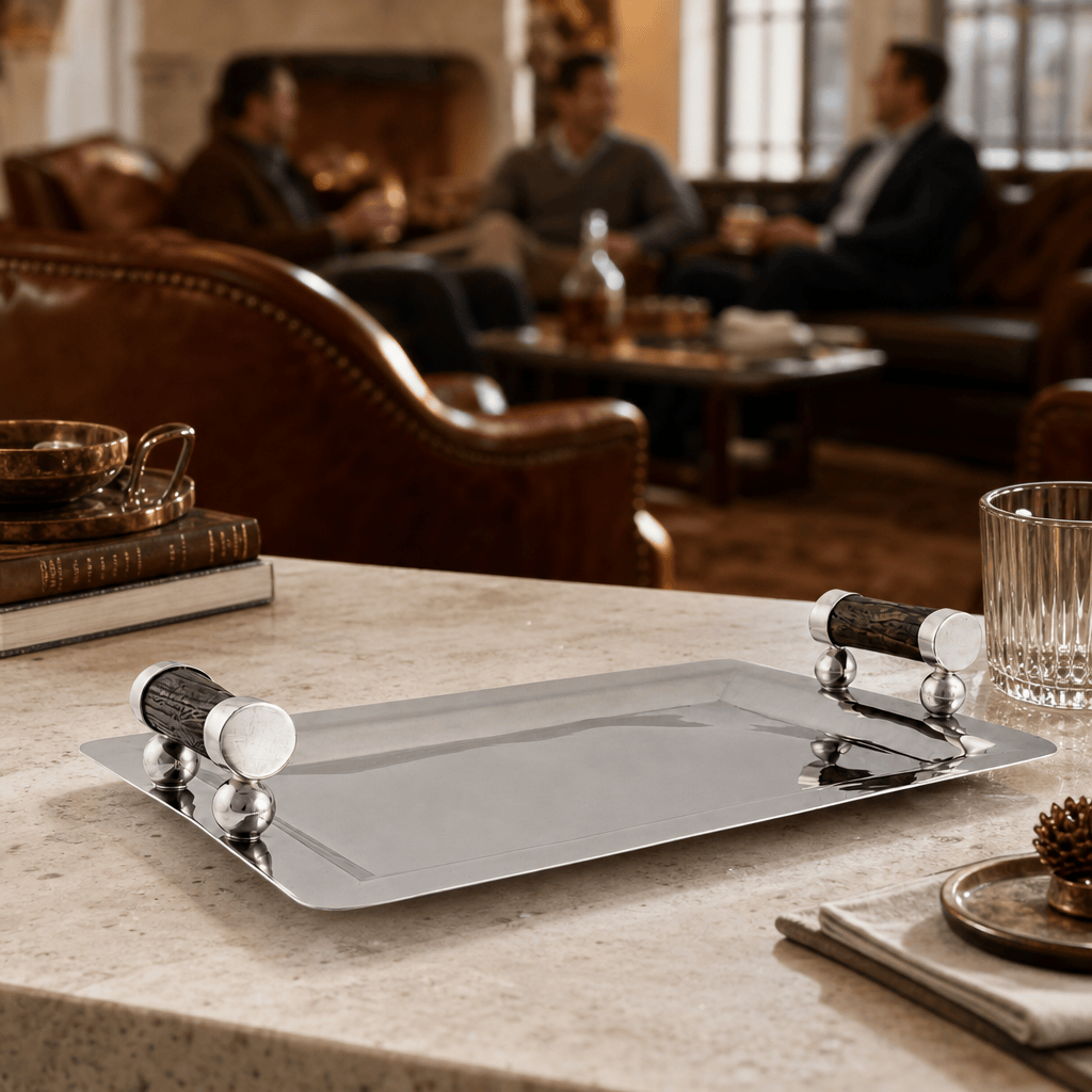 Stainless Serving Tray Composite Antler Handles