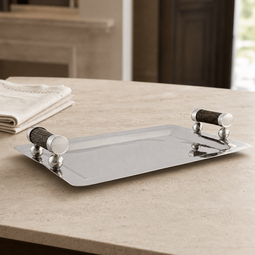 Stainless Serving Tray Composite Antler Handles