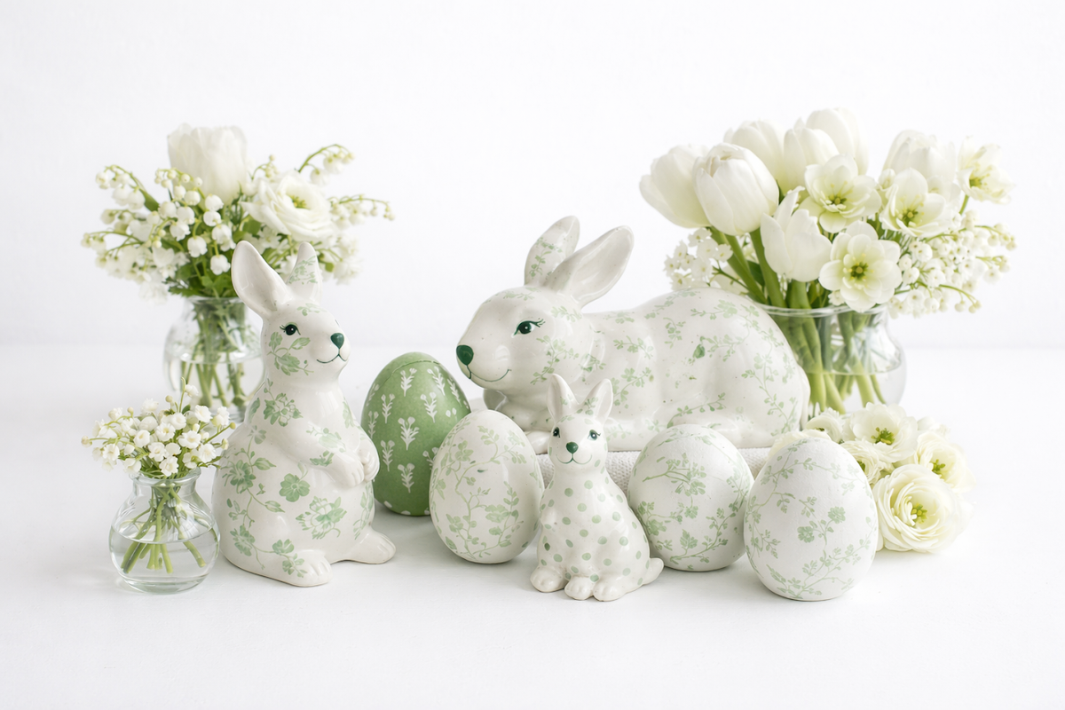 Green & White Tulip Porcelain Egg